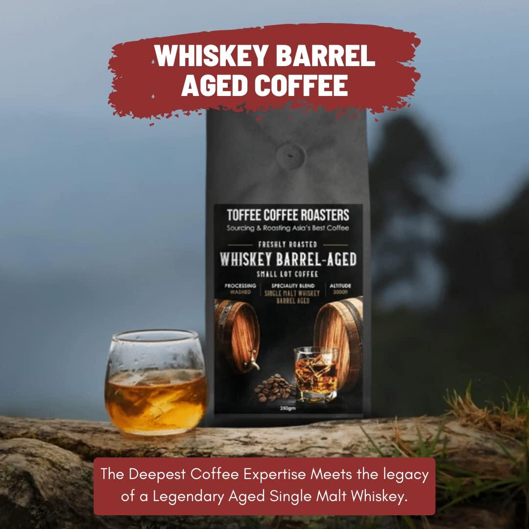 Toffee Coffee Roasters Toffee Coffee Roasters Single Malt Whiskey Barrel Aged Coffee| As Seen On Shark Tank | 100% Arabica | Grounded Coffee | Grind: Hario V60 | Size 250 gm, Bag