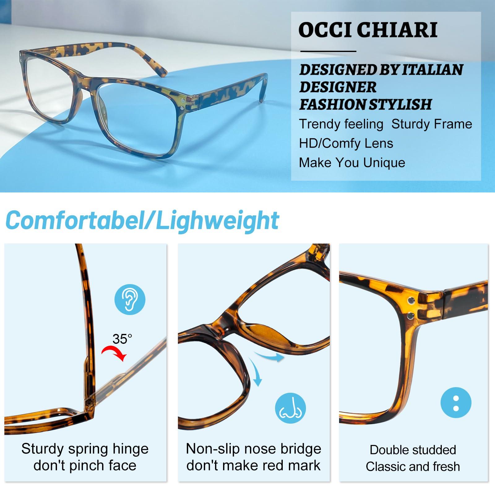 OCCI CHIARI OCCI CHIARI 2.25 Reading Glasses Men Fashion Rectangle Readers Brown Eyewear(1.0 1.25 1.5 1.75 2.0 2.25 2.5 2.75 3.0 3.5 4.0 5.0 6.0)