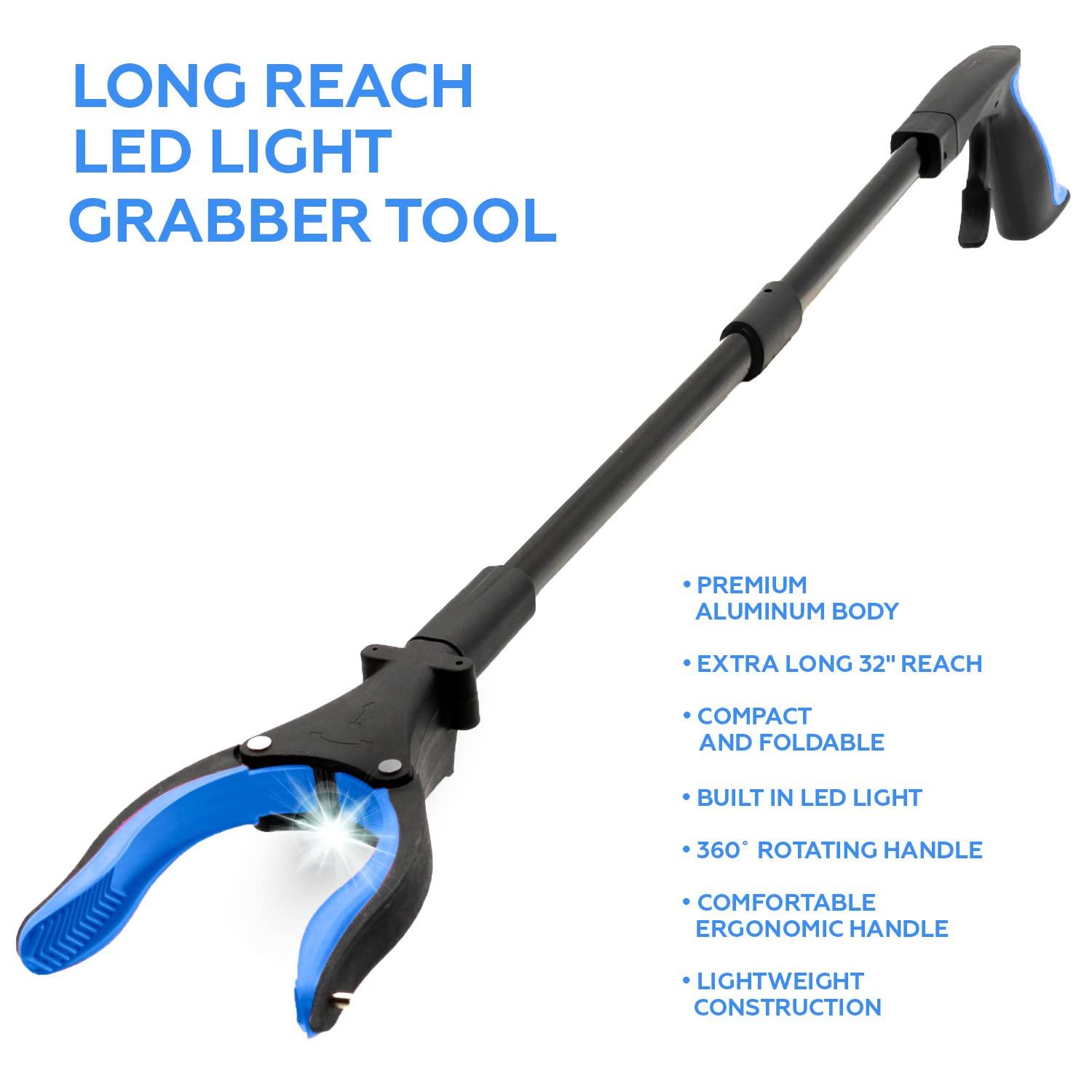 Luxet Luxet Grabber Reacher Tool-Long 32 Inch(Blue)Aluminum Foldable Pick Up Stick-Strong Grip Shelves Led Light Magnetic Tip,Lightweight Trash Picker Claw Reacher Grabber Tool For Elderly