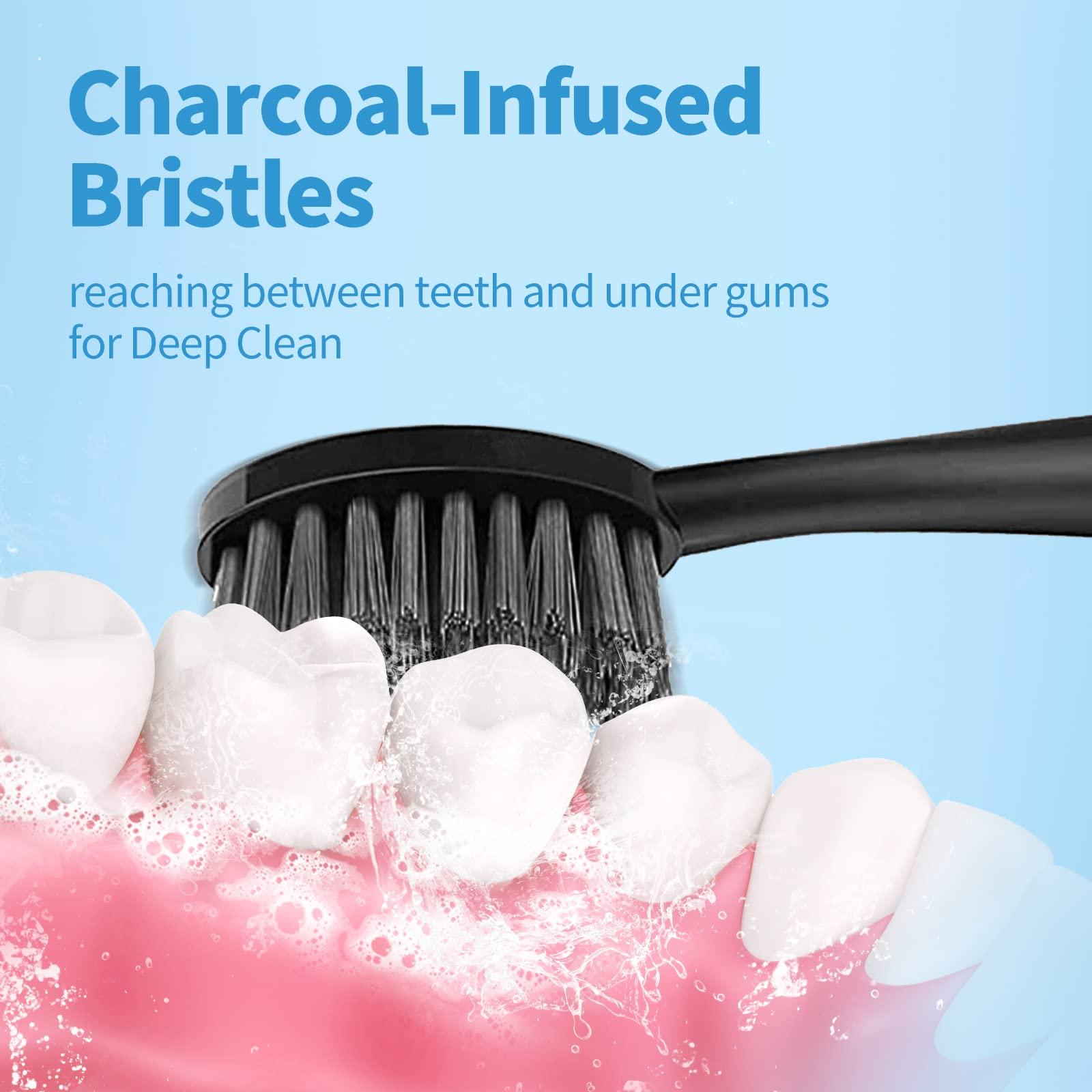 Harobey Replacement Toothbrush Heads for Burst Sonic Toothbrush with Dust Cover Caps, Charcoal Soft Bristles, 5 Counts, Black