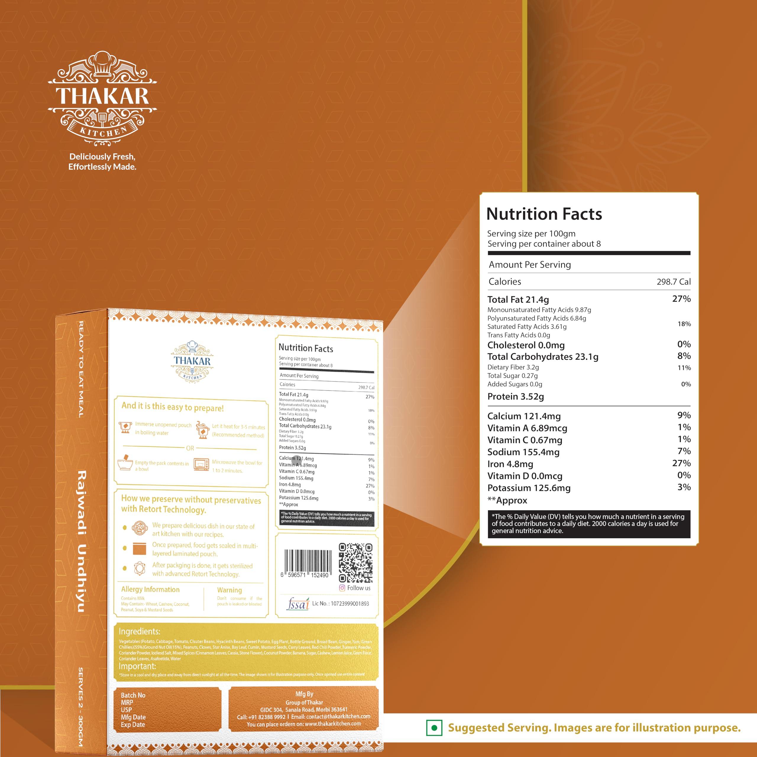 Thakar Kitchen Thakar Kitchen Ready to Eat Rajwadi Undhiyu (300g) | Just Heat and Eat | Serves 2 | No Added Preservative & Colours | Pure Veg Indian Food