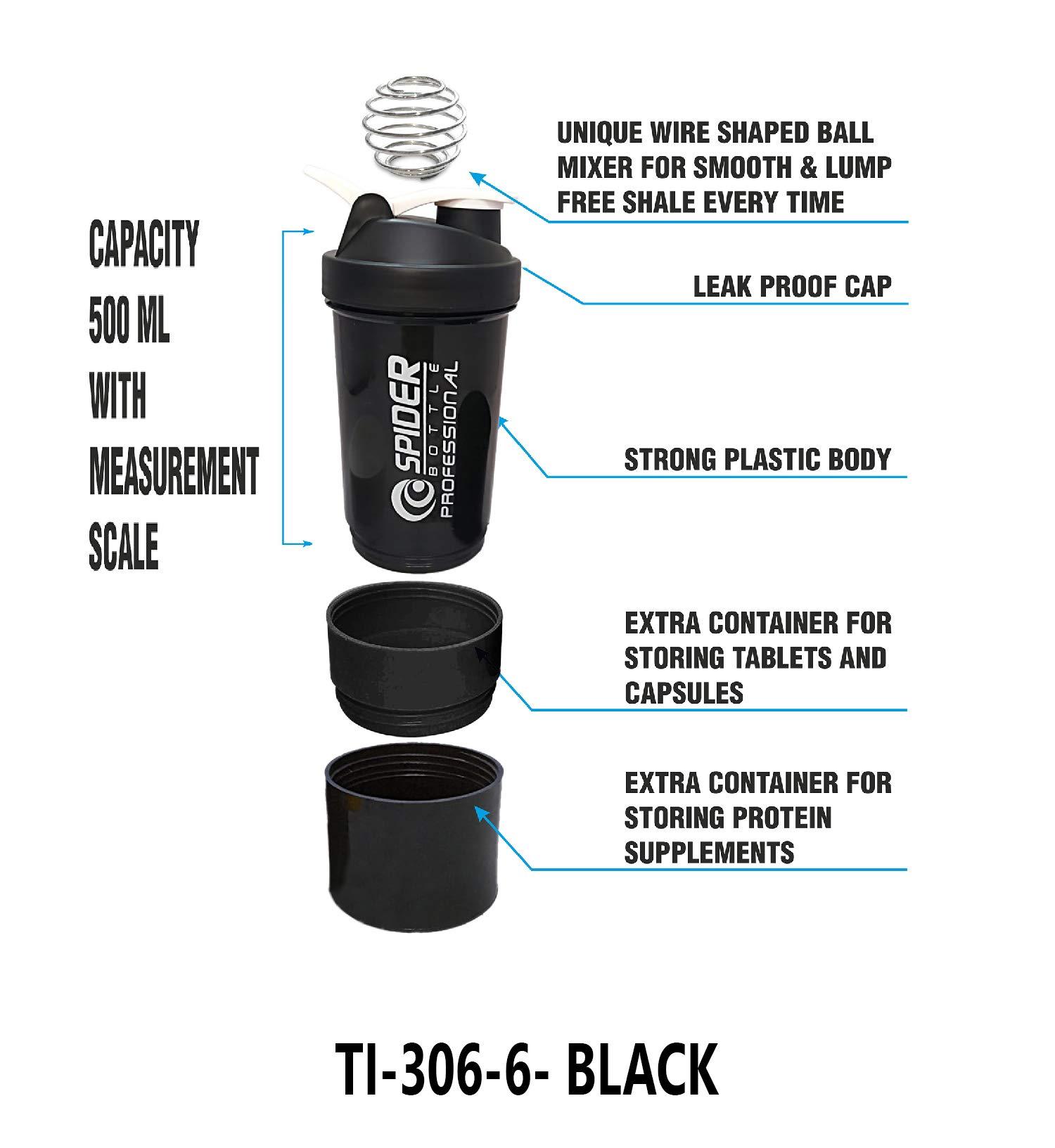 COOL INDIANS COOL INDIANS Special Protein Gym Shaker Bottle and WHEY Loader Container Bottle for PRE Workout| Sipper Bottle|Protein Shaker 500ML|100% Leak Proof and BPA Free (Black)