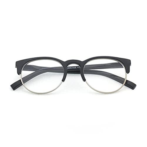 TIZIANO TIZIANO Unisex New Age Reading Glasses with Spring Hinge (Model: 205144 Black with Silver +2.25 with Retro Eye shape)