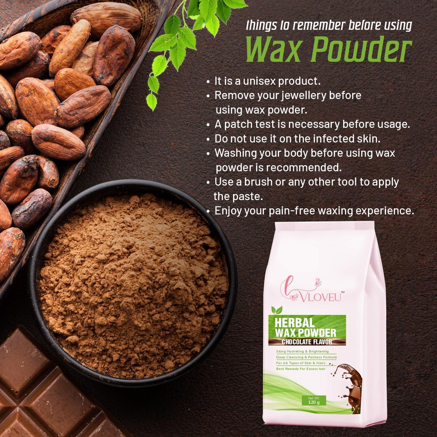 VLOVEU VLOVEU Chocolate Wax Powder Hair Removal Women | Chocolate Hair Removal Powder | Painless Chocolate Wax Women , All Skin Types Hands, Legs, Underarms, Bikini & Intimate Area - 120 Gm (Pack Of 1)
