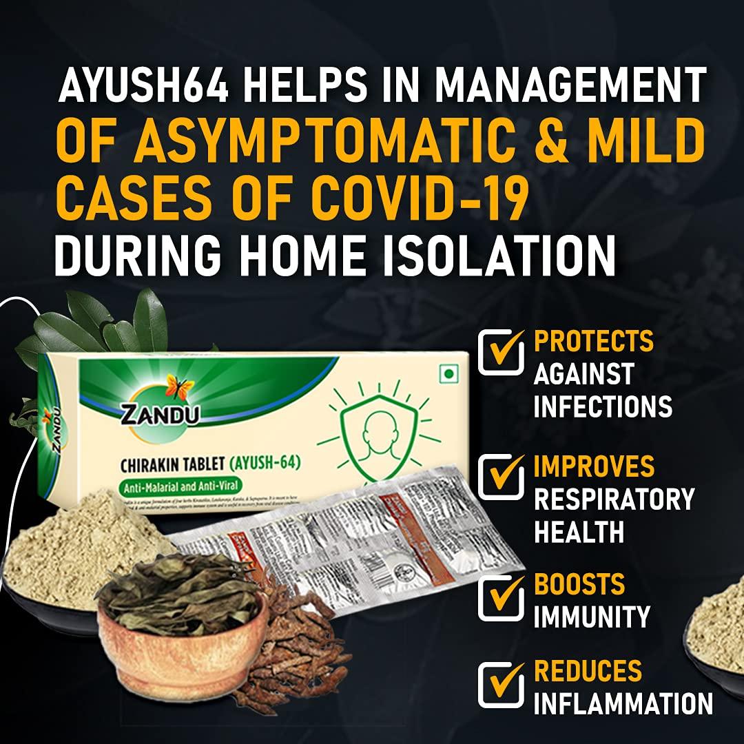Zandu Zandu Chirakin Tablets (Ayush 64), Protection from Infections and Antiviral Properties, Helps in Managing & Building Overall Immunity, Health & Wellness - (Pack of 10 Tablets x 12 Strips)
