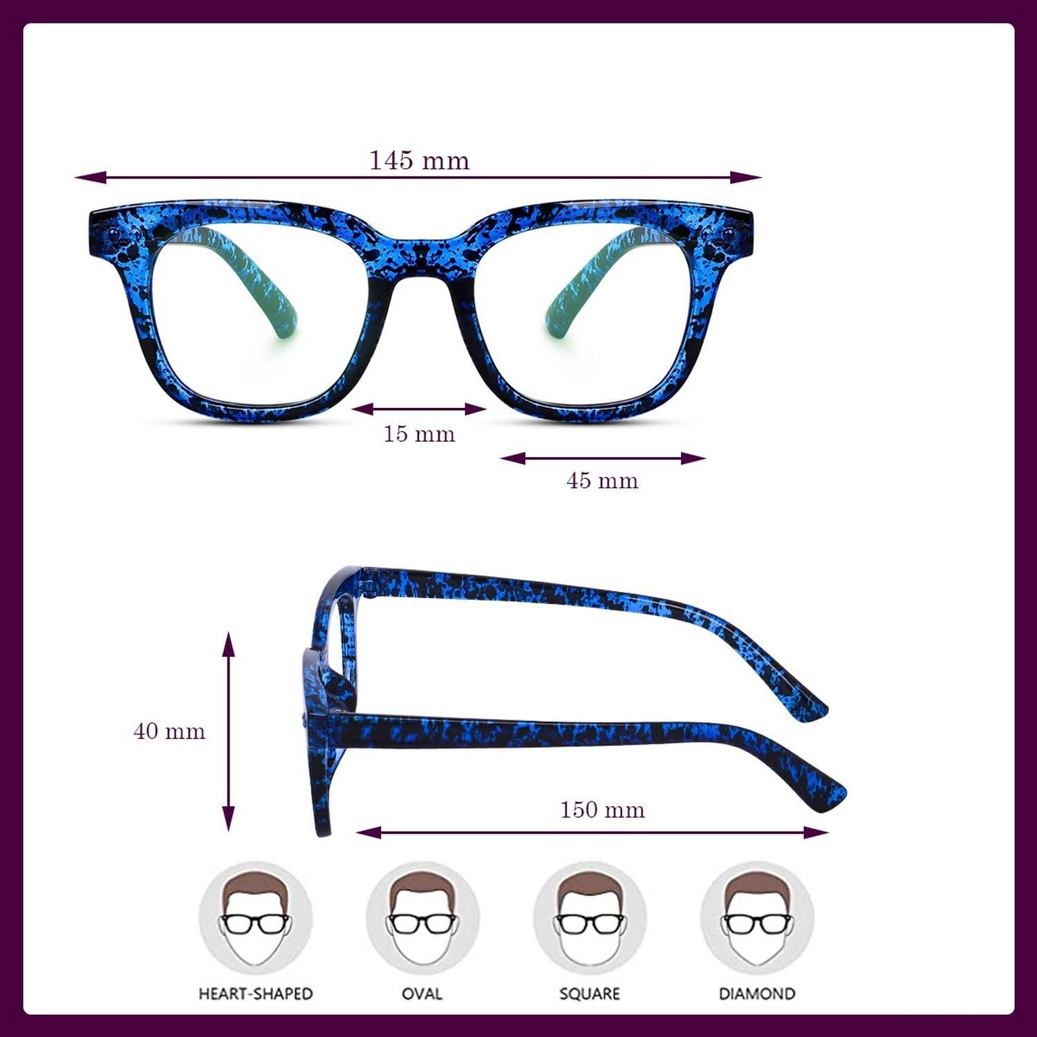 Dervin Dervin Blue Light Blocking Computer Glasses Gaming Filter Transparent Square Eyeglasses for Eye Protection Men and Women, Tablet/Laptop/Mobile/TV, Anti-blue & Anti eyestrain (Blue-Print)