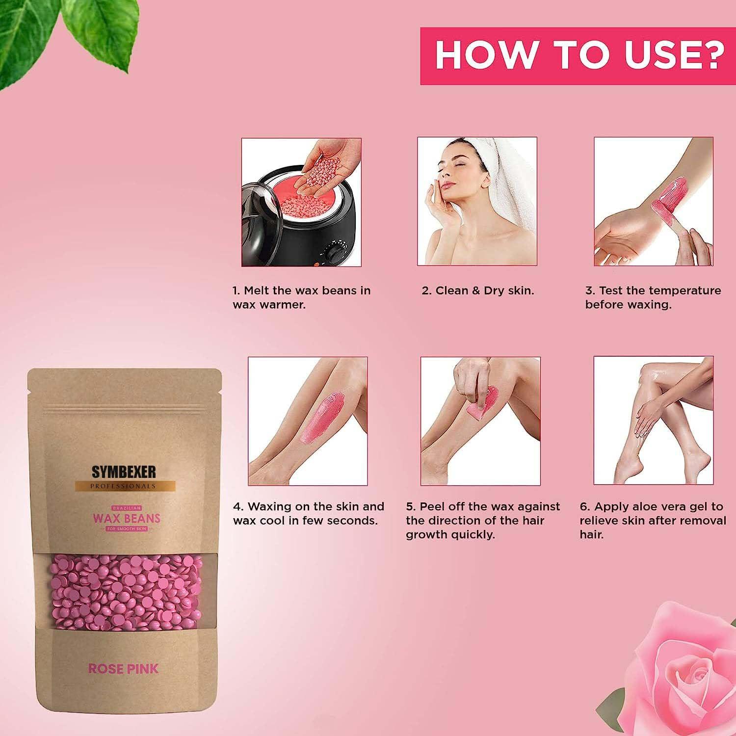 SYMBEXER Symbexer Rose Pink Hard Wax Beans Depilatory Stripless Wax & Painless For Women| Used For Upper Lips, Arms, Legs, Full Body,Bikini |Smooth Skin| (50 Gram, Rose Pink)