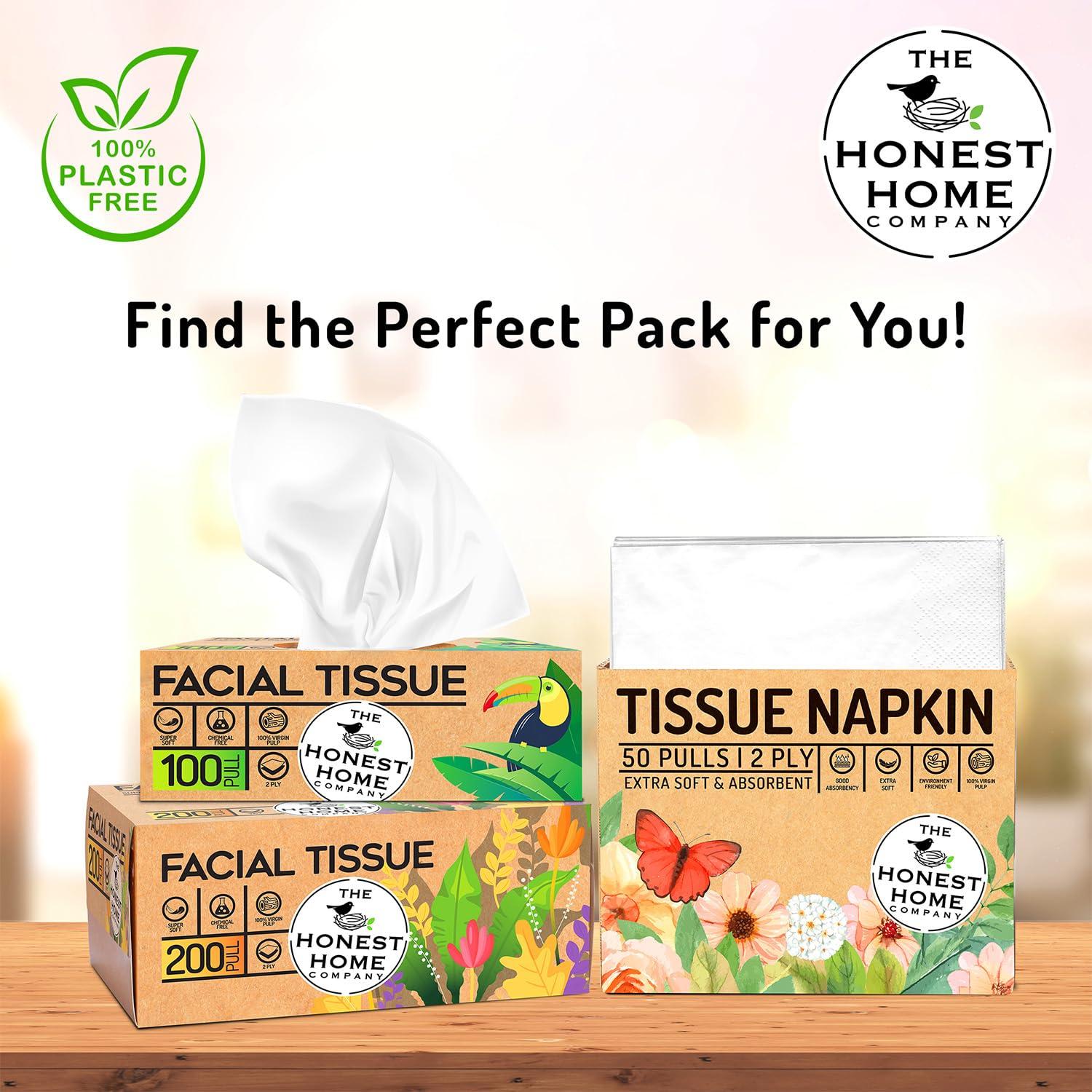THE HONEST HOME COMPANY The Honest Home Company | 2 Ply Soft Facial Tissues Box | 200 Pulls/Box - Pack Of 3 | Hard Box Easy Pull | 600 Pulls (200x3)