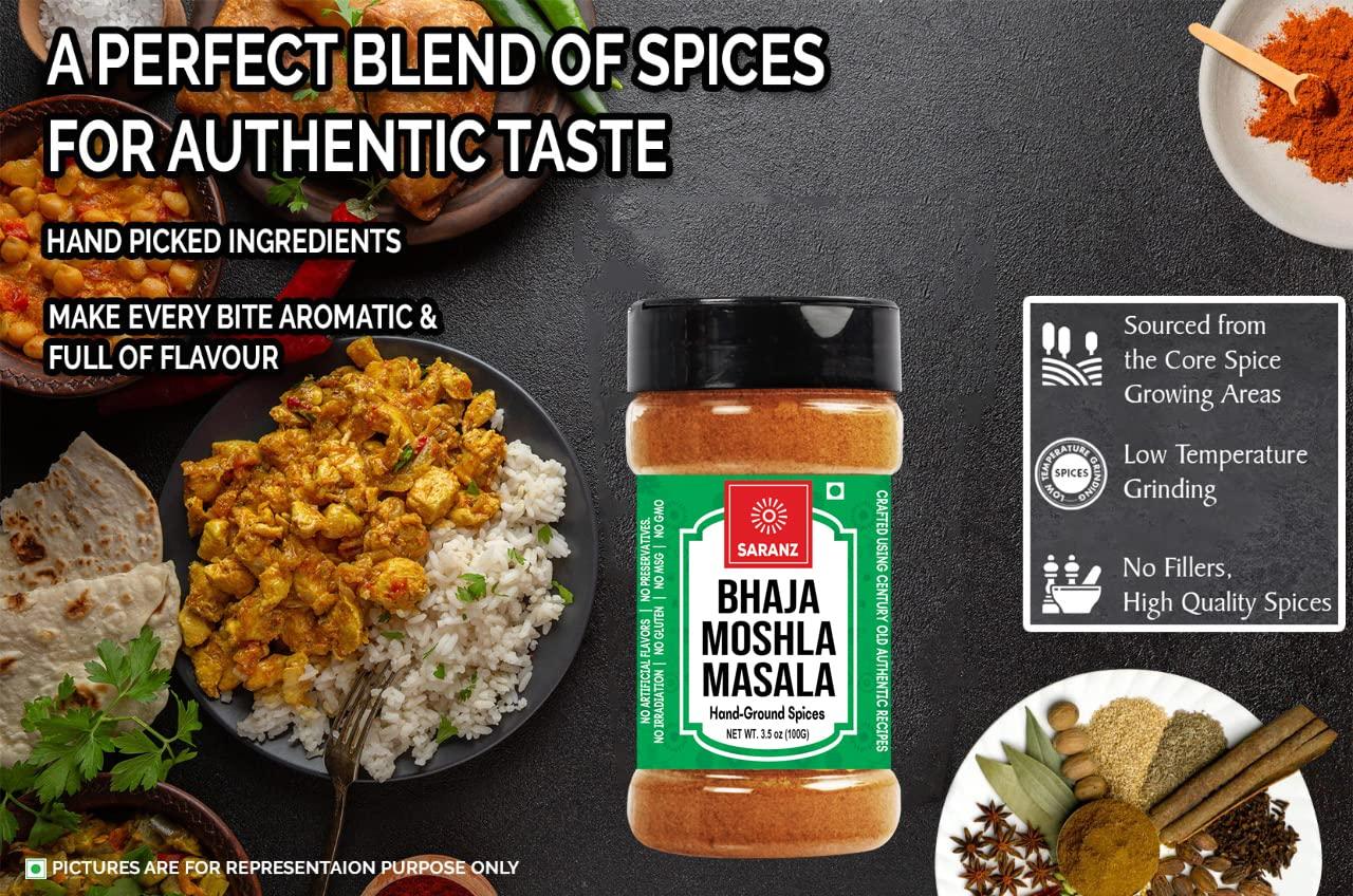 SARANZ SARANZ Bhaja Moshla Masala Perfect for Cooking, Ready to Use, Ghugni Masala or Puchka Masala, Golgappe Masale, Indian Spices, Premium Organic Spices with Rich & Strong Flavour-100 Grams Sprinkler Jar