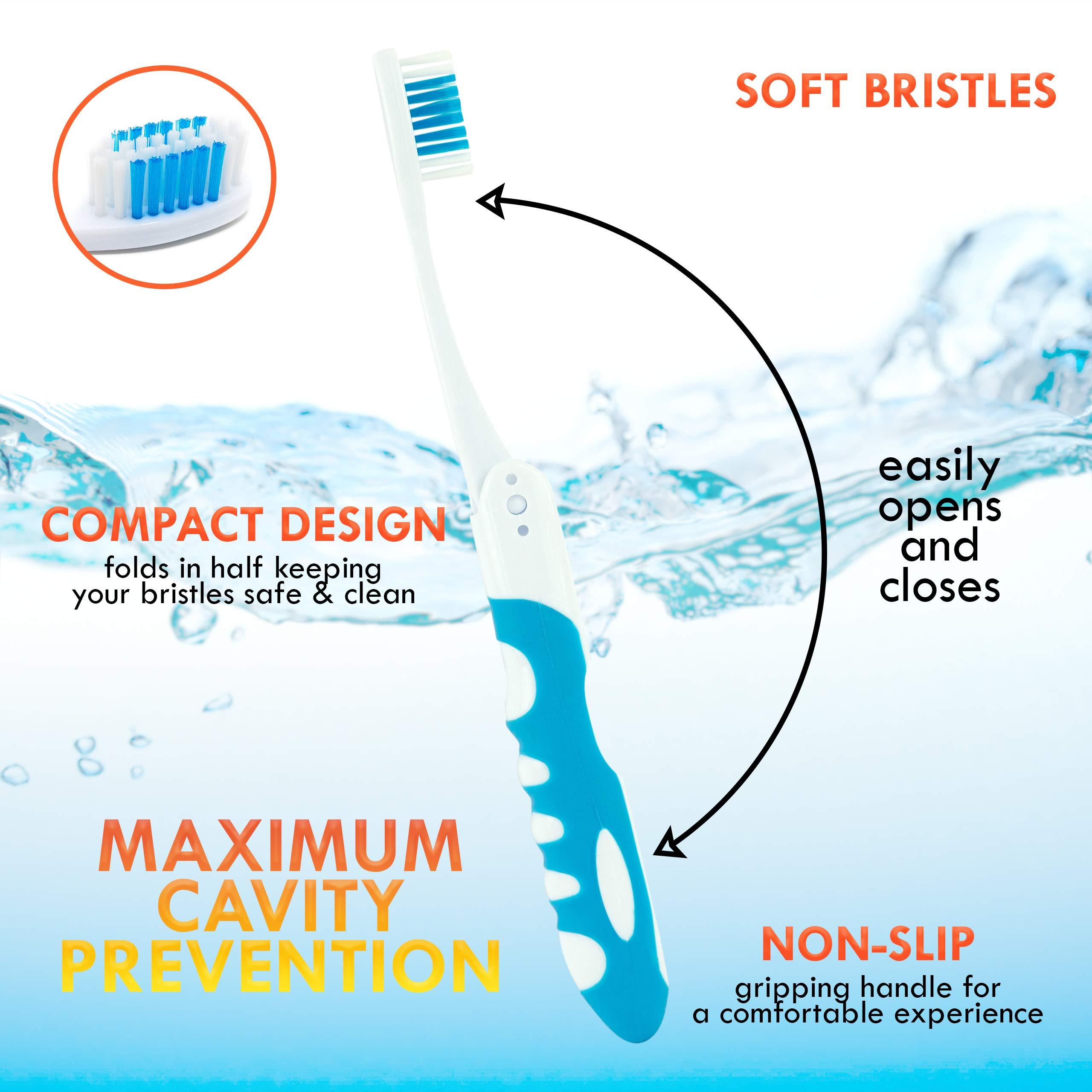 Lingito Travel Toothbrush, Portable Toothbrush Built in Cover, Travel Size Toothbrush for Hiking, Camping, and Traveling, Folding Toothbrushes, Collapsible Multi Color Travel Toothbrush Kit (6 Pack-Soft)