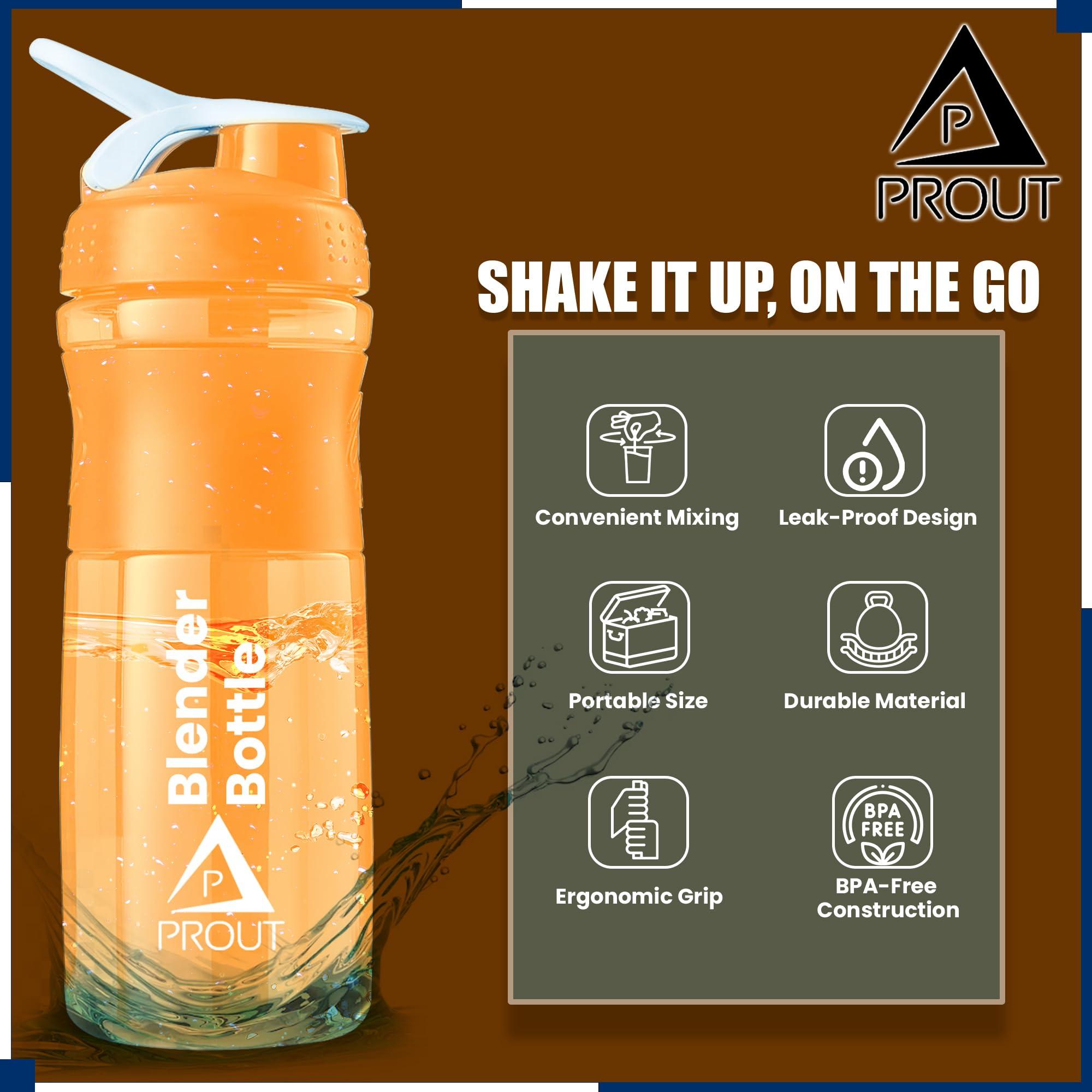 PROUT PROUT Gym Shaker | Water Bottle | Supplement Shakers | Shaker Bottle | Blender Bottle | Classic Protein Mixer Shaker Bottle with Blender Ball (Orange)