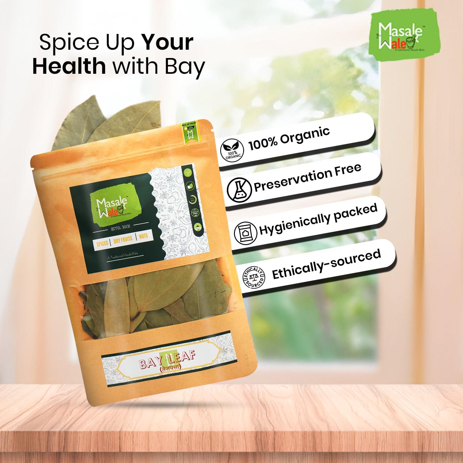 TheMasalewale The Masalewale\'s Bay Leaf | Tejpaan/Tejpatta Whole | Authentic Tejpatta | 100% Natural | Fresh | Organic | Hand Picked | Grade A | Export Quality | Dried | Indian Spice And Herbs (100)