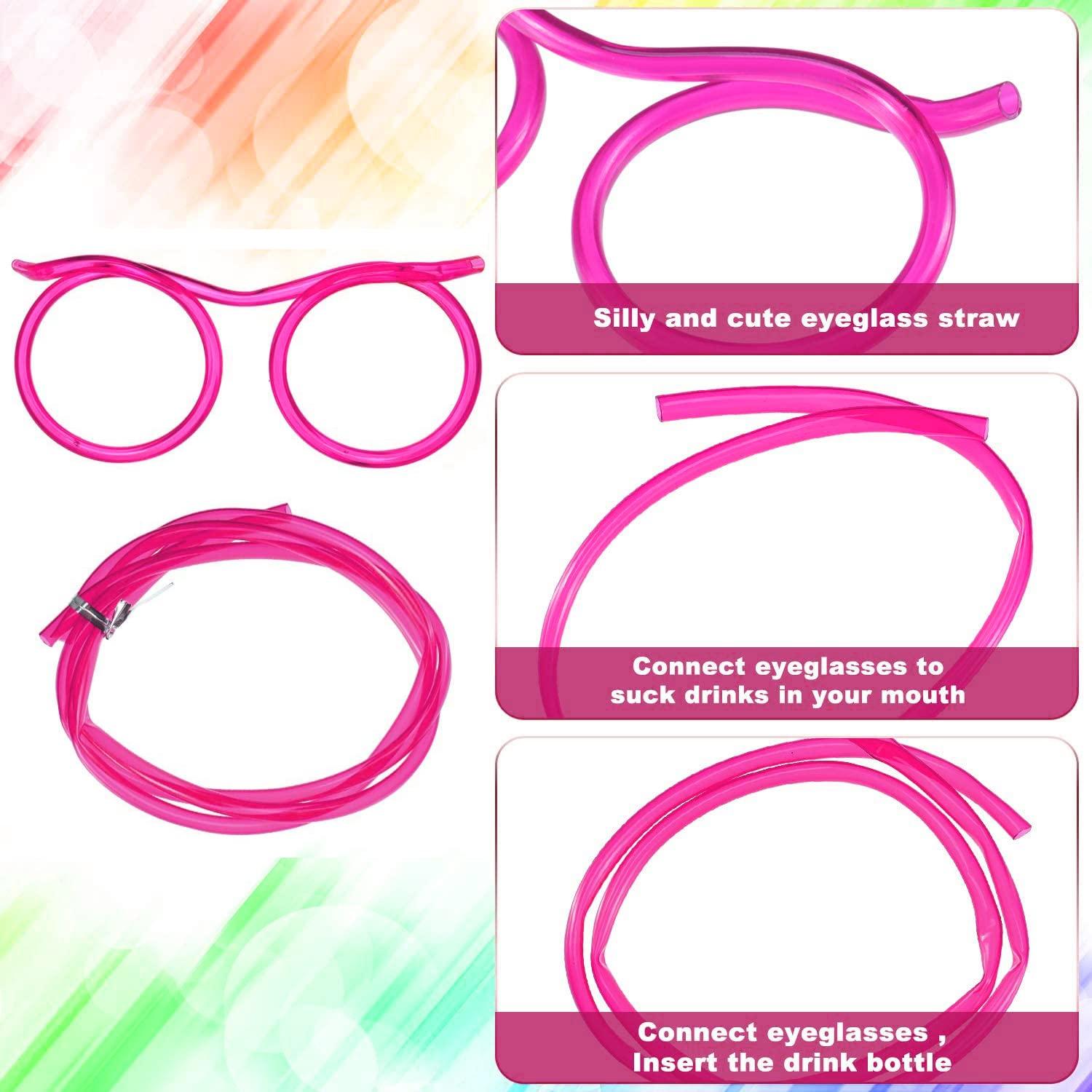 AITUOSI 8 Pieces Silly Straw Glasses, Eyeglasses Straws Crazy Reusable Fun Loop Straws Novelty Drinking Eyeglasses Straw for Kids Party Annual Meeting, Fun Parties, Birthday (8 Colors)