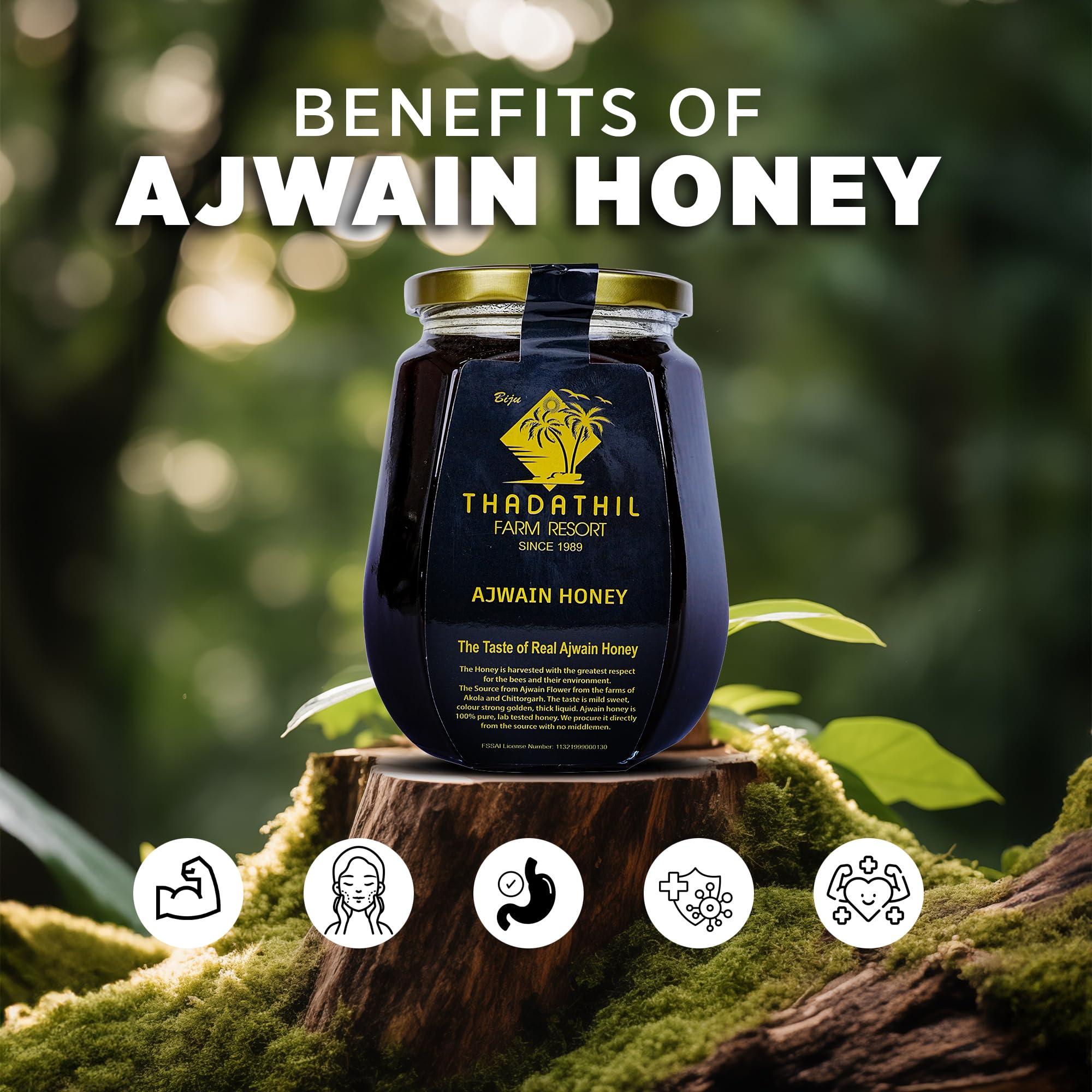 THADATHIL FARM RESORT THADATHIL FARM RESORT Ajwain Honey - Pure Natural Organic and Healthy Honey (Pack of 1 Kg)