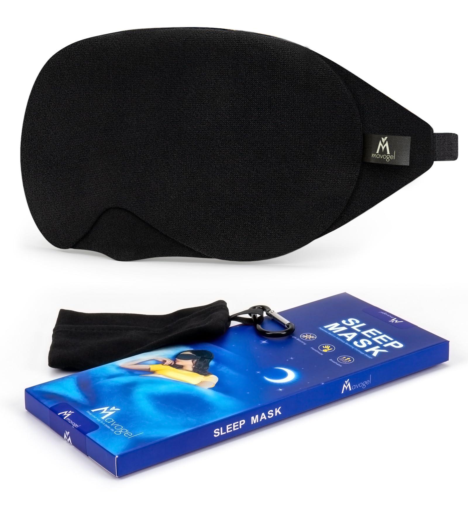 Mavogel Mavogel Cotton Sleep Eye Mask - Updated Design Light Blocking Sleep Mask, Soft and Comfortable Night Eye Mask for Men Women, Eye Blinder for Travel/Sleeping/Shift Work, Includes Travel Pouch, Black