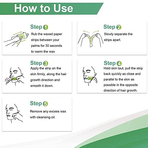 Generic 20Pcs Facial Wax Strips for Women Quick Facial Hair Removal Ready to Use Wax Strips Cold Waxing Strip for Girls Lips, Chin, Eyebrow, Nose Double Sided with 50Pcs Cotton Balls