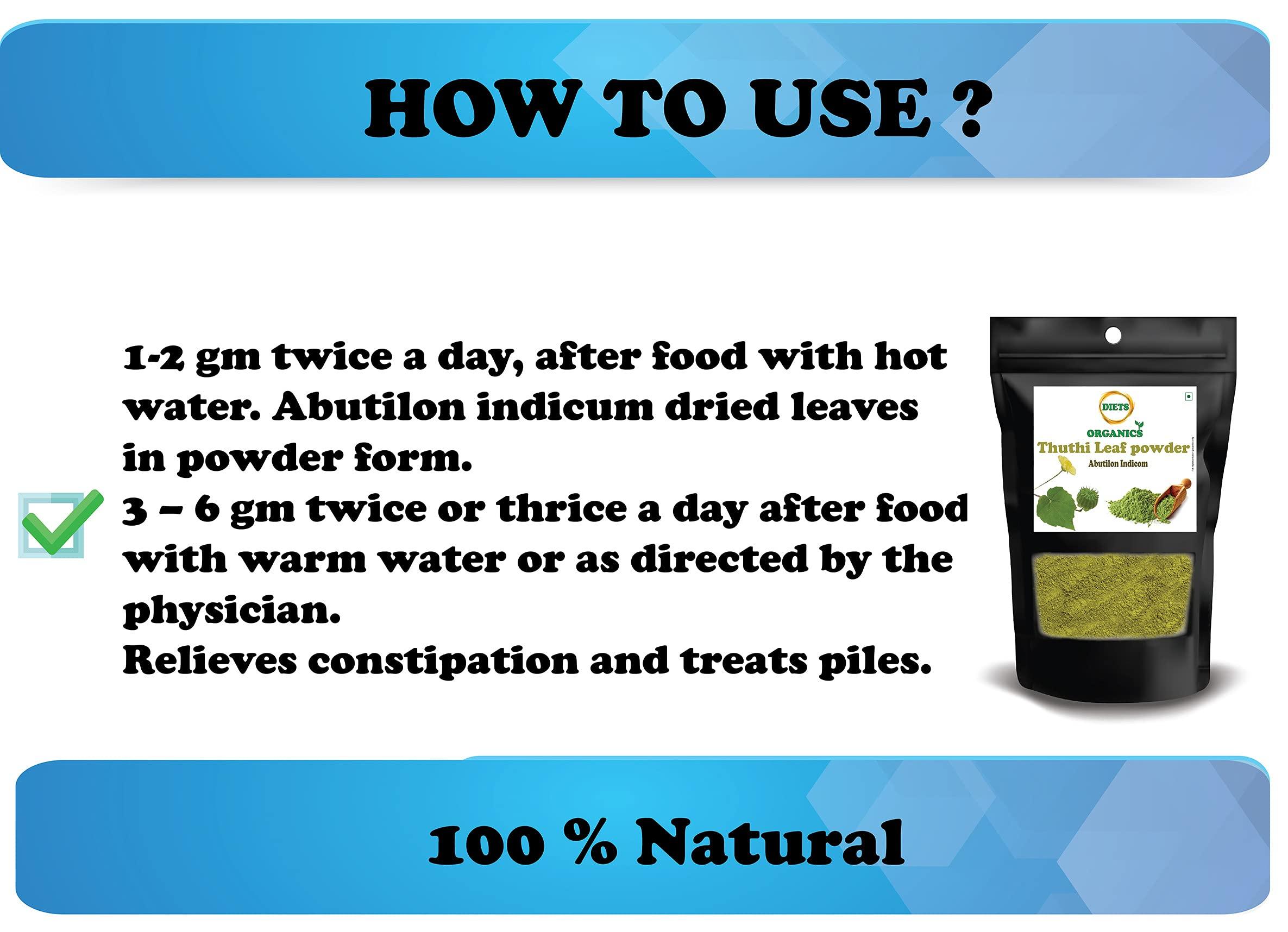 DIETS ORGANICS Diets Organics Thuthi Leaf Powder, Indian Mallow Leaf Powder, Abutilon indicum/Thuthi Ilai Podi/Atibala/Duvvena Benda/Velluram/Tutti Gida-250 G