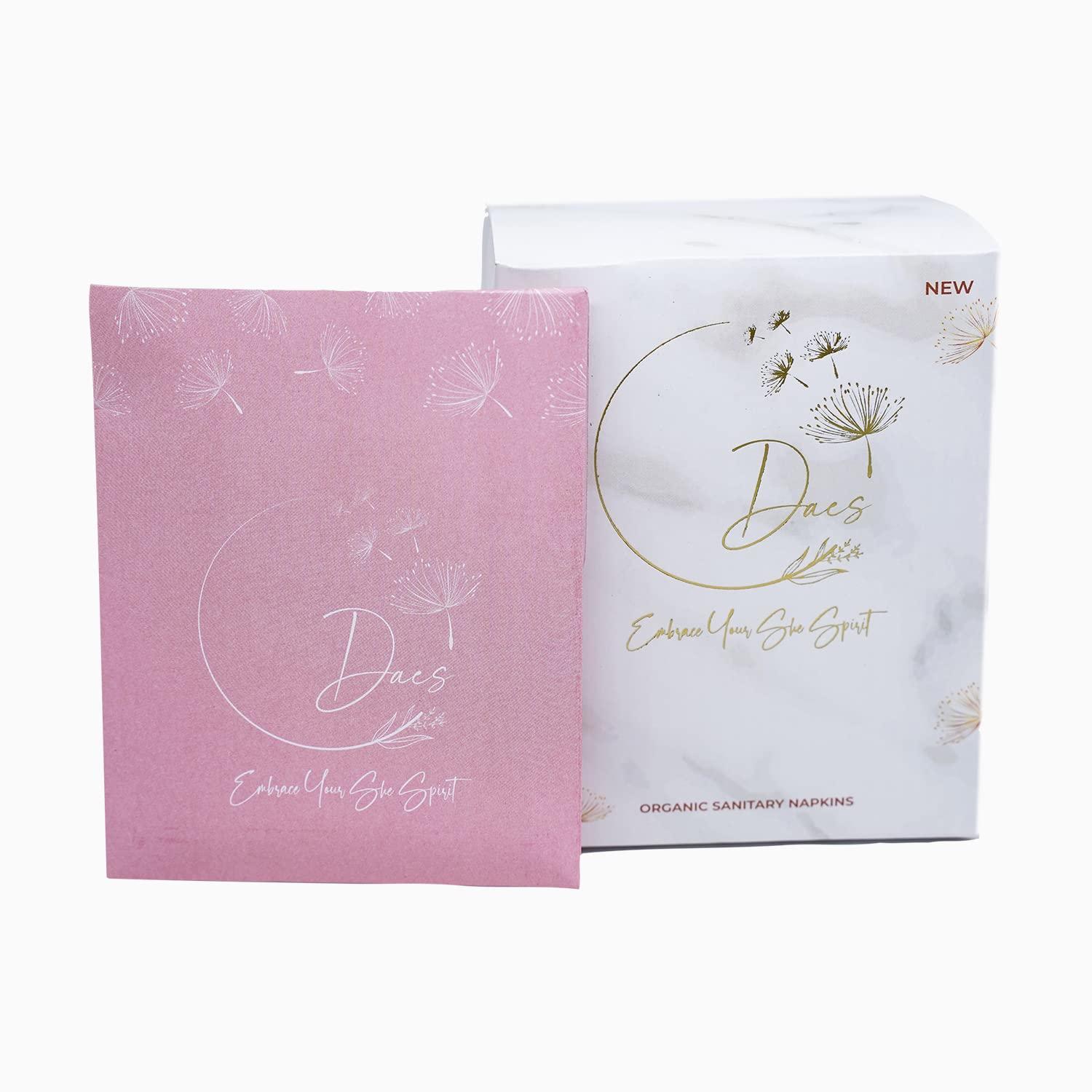 daes DAES Sanitary Pads for Women - Organic Cotton, Toxin-Free, Unscented, Ultra Thin, Ultra Soft, Vegan, Biodegradable Disposal Bags, Wider Back, Leakage Proof - 14 Cottony Soft Cover Pads, Anti-Bacterial and Extra Long Regular Flow - Sanitary Napkins fo