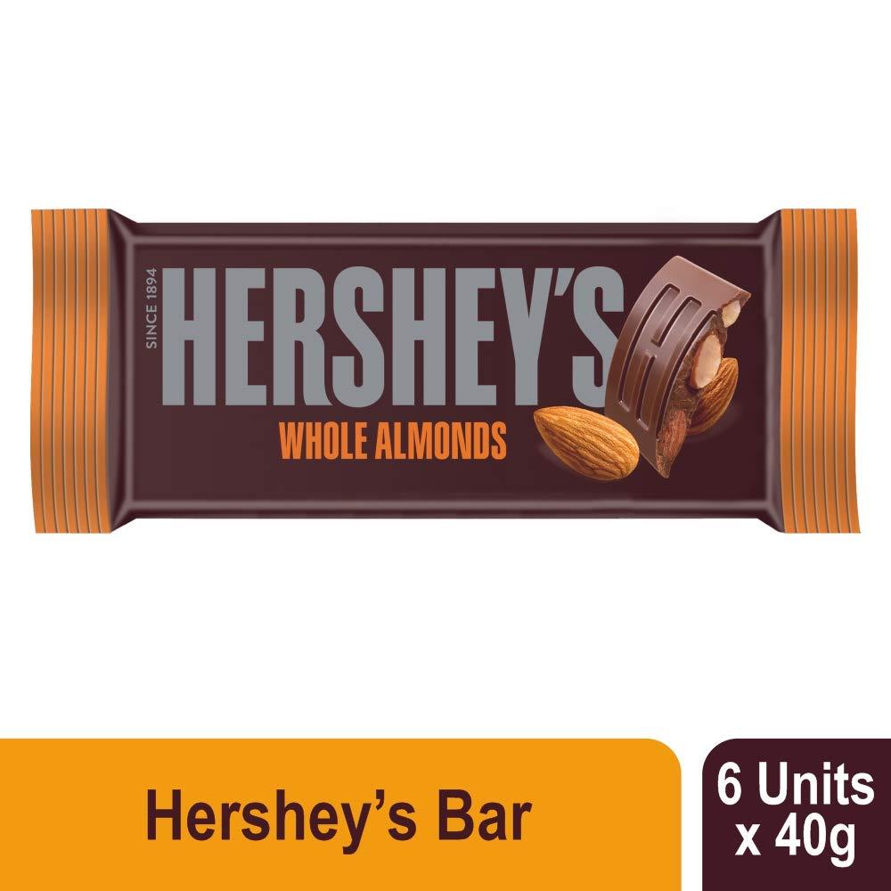 HERSHEY'S Hershey's Whole Almonds Chocolate Bar, 40g (Pack of 6)