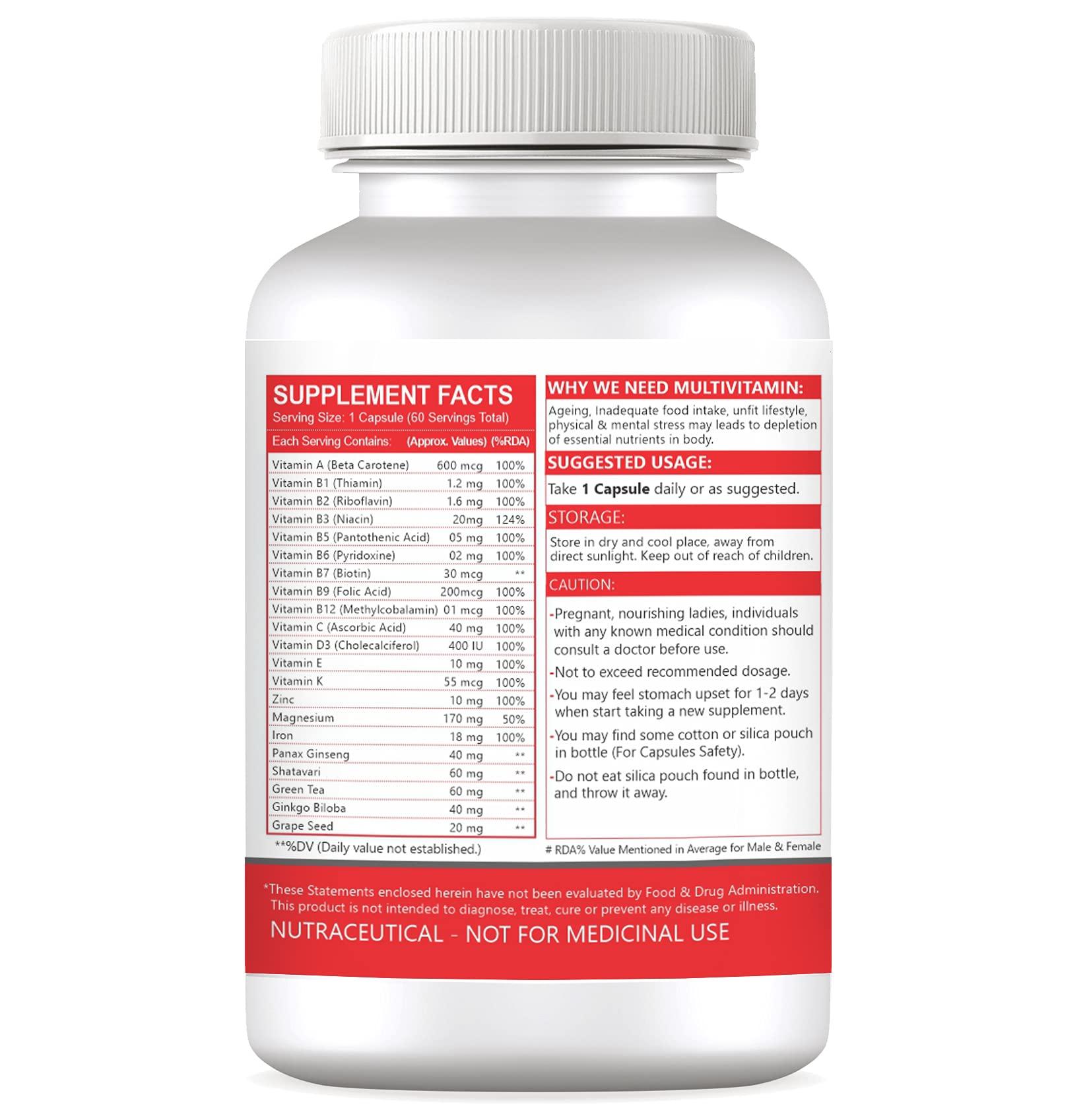 Saint Ayurveda Saint Ayurveda Daily 21 Multivitamin for Men & Women with All 13 Vitamins, Minerals & 5 Powerful Herbs (60 Capsules)