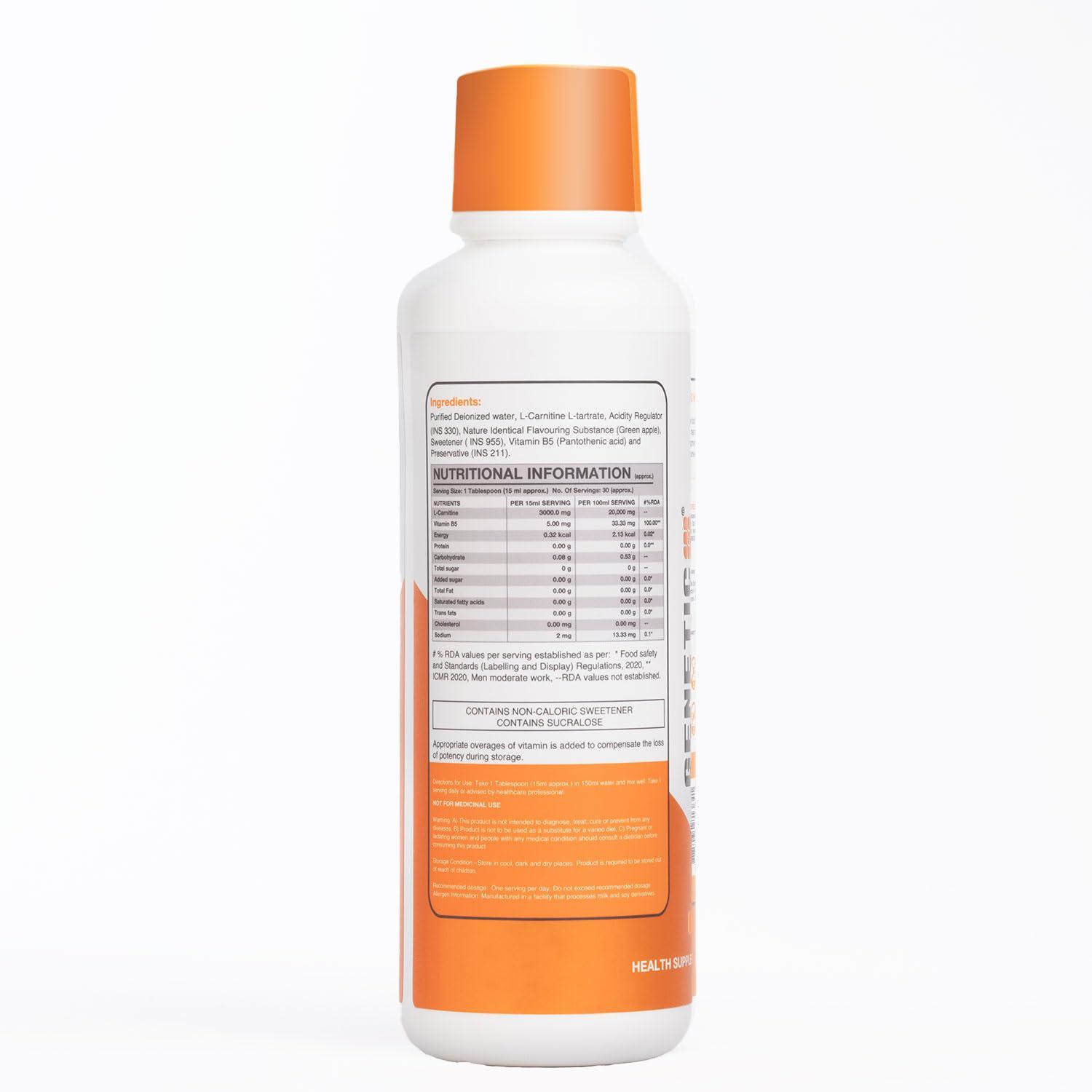 GENETICNUTRITION Genetic Nutrition Liquid L-Carnitine | Post-workout Muscle Recovery Formula | 450 ml