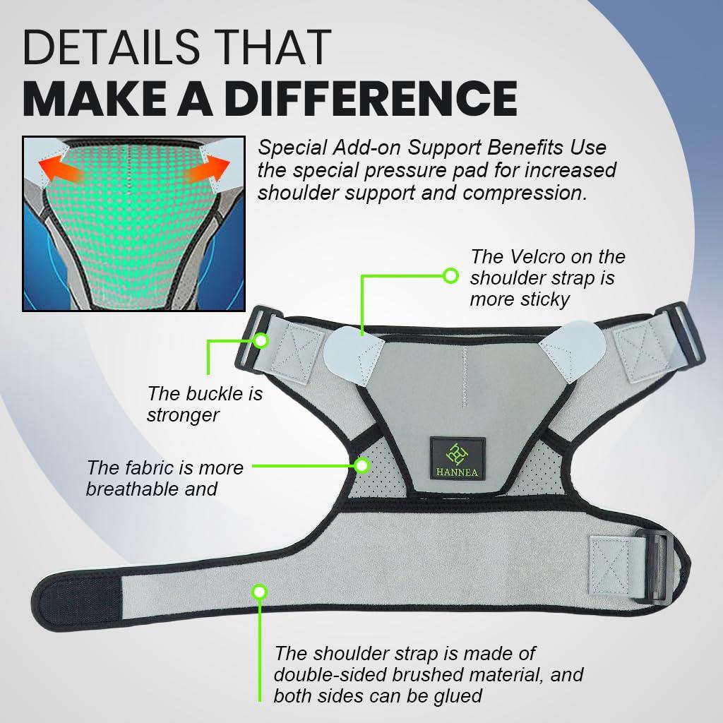 Hannea HANNEA Shoulder Brace for Women And Men, Shoulder Compression Sleeve for Torn Rotator Cuff, AC Joint Pain Relief, Dislocated Sholder, Adjustable Fits Left and Right Arm