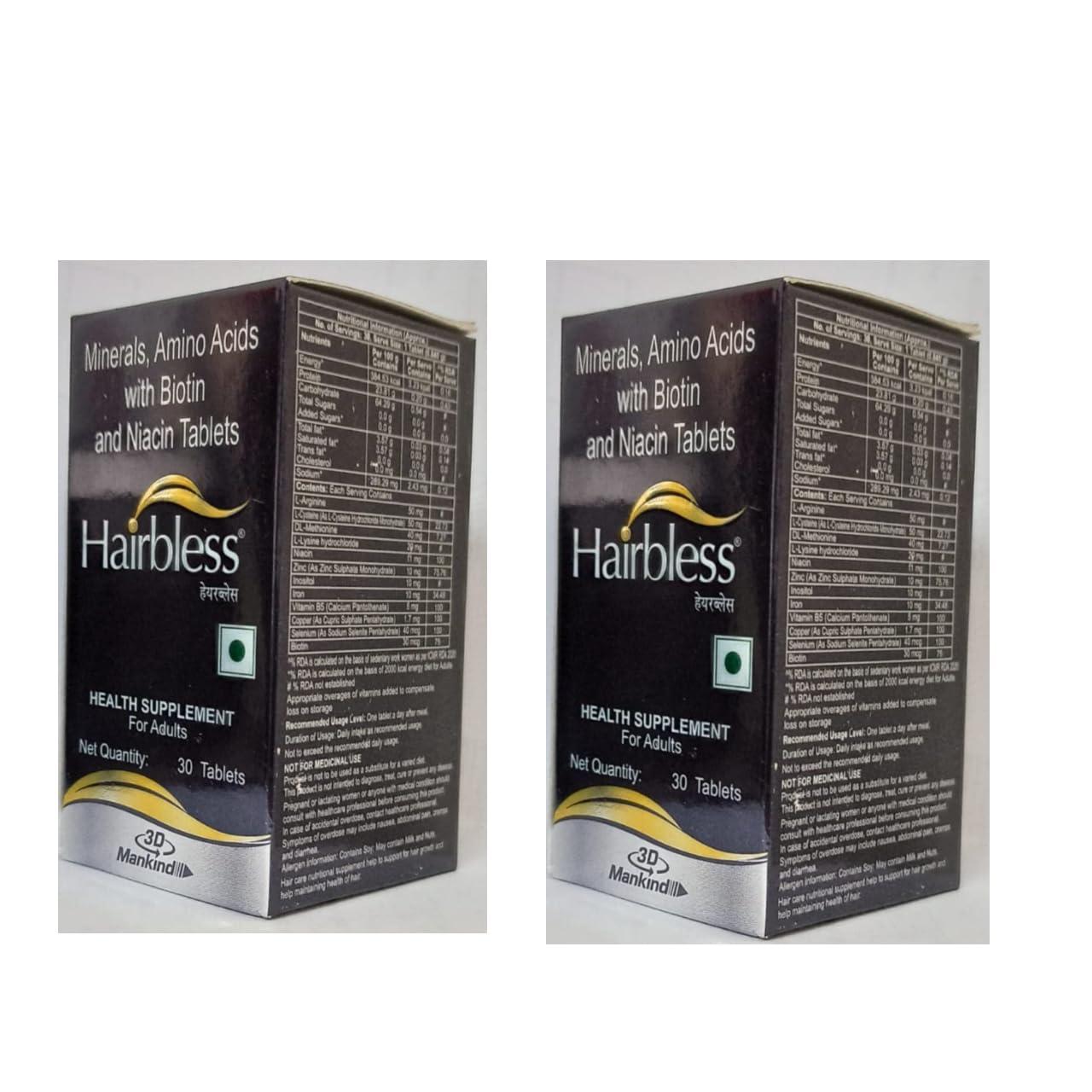 TIRUPATI LIFE SCIENCES Hairbless Tablets 30 Tablets NEW PACKING (PACK OF 2)
