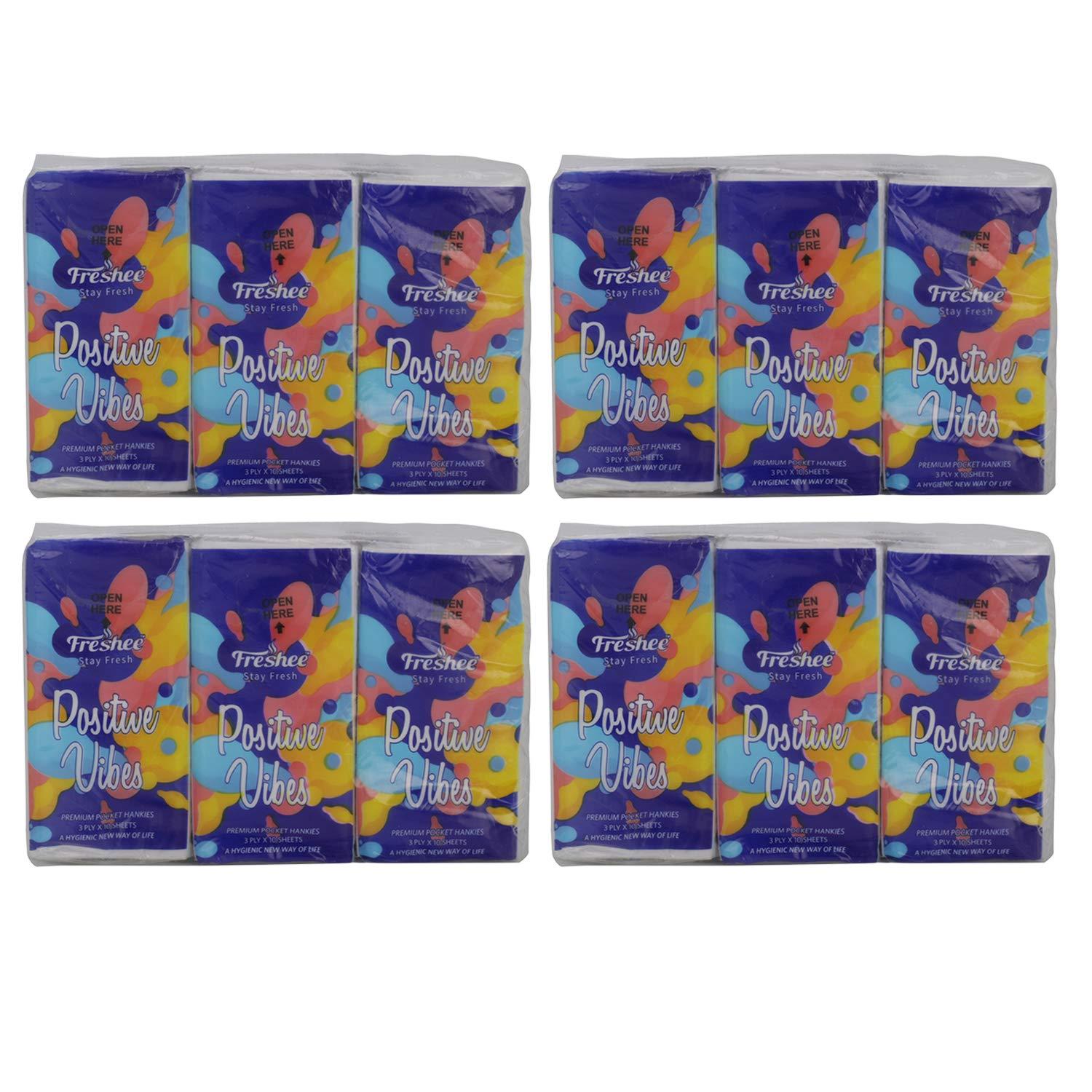 Freshee Freshee 3 Ply 6 In 1 Skin Friendly Pocket Tissue Pack of 4| Hygience And Fresh Tissue Made With 100% Virgin Fiber| Idle For Men And Women