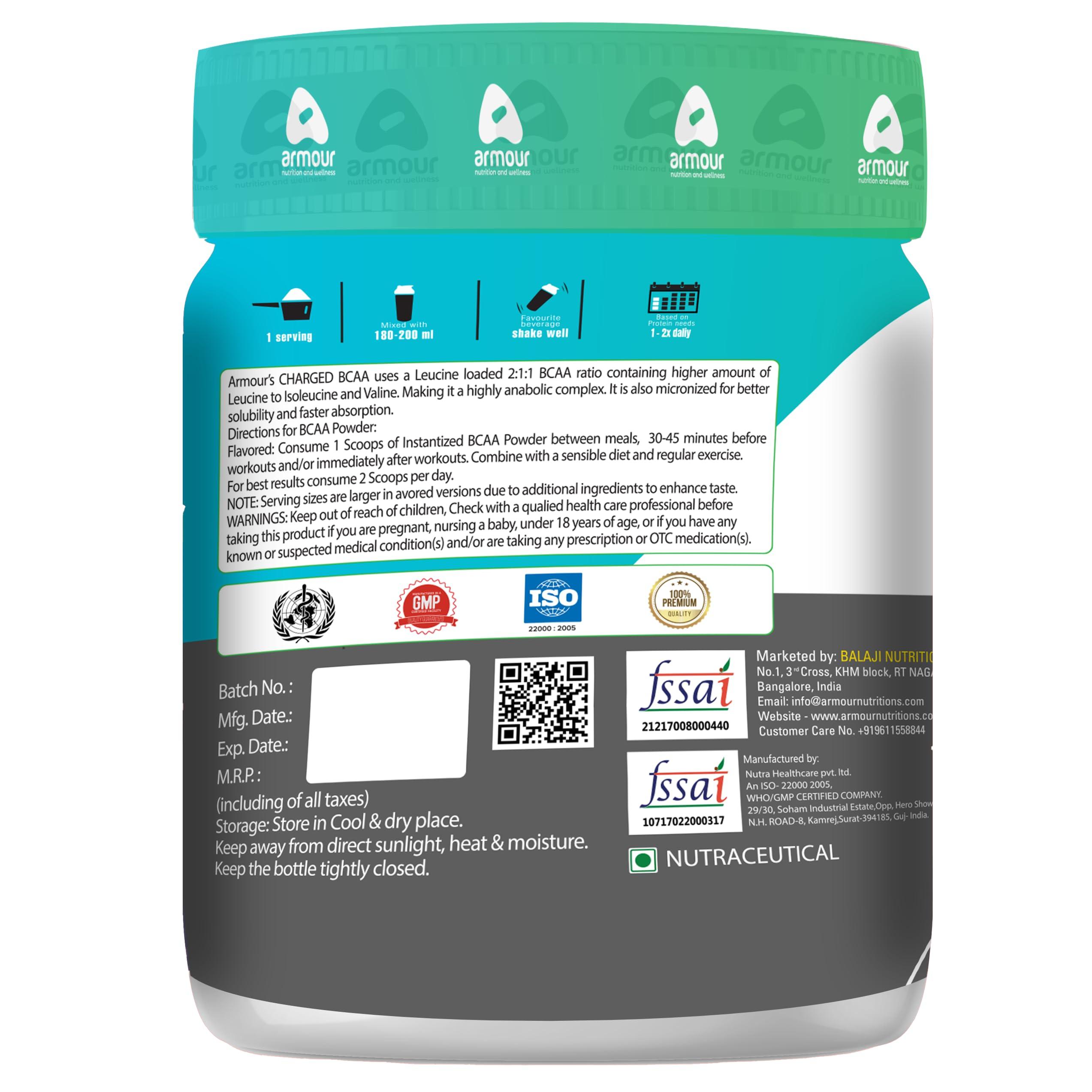 ARMOUR NUTRITION ARMOUR NUTRITION Charged BCAA 250gm Revolition Green Tea Flavor 25 Servings Support Muscle Growth & Recovery