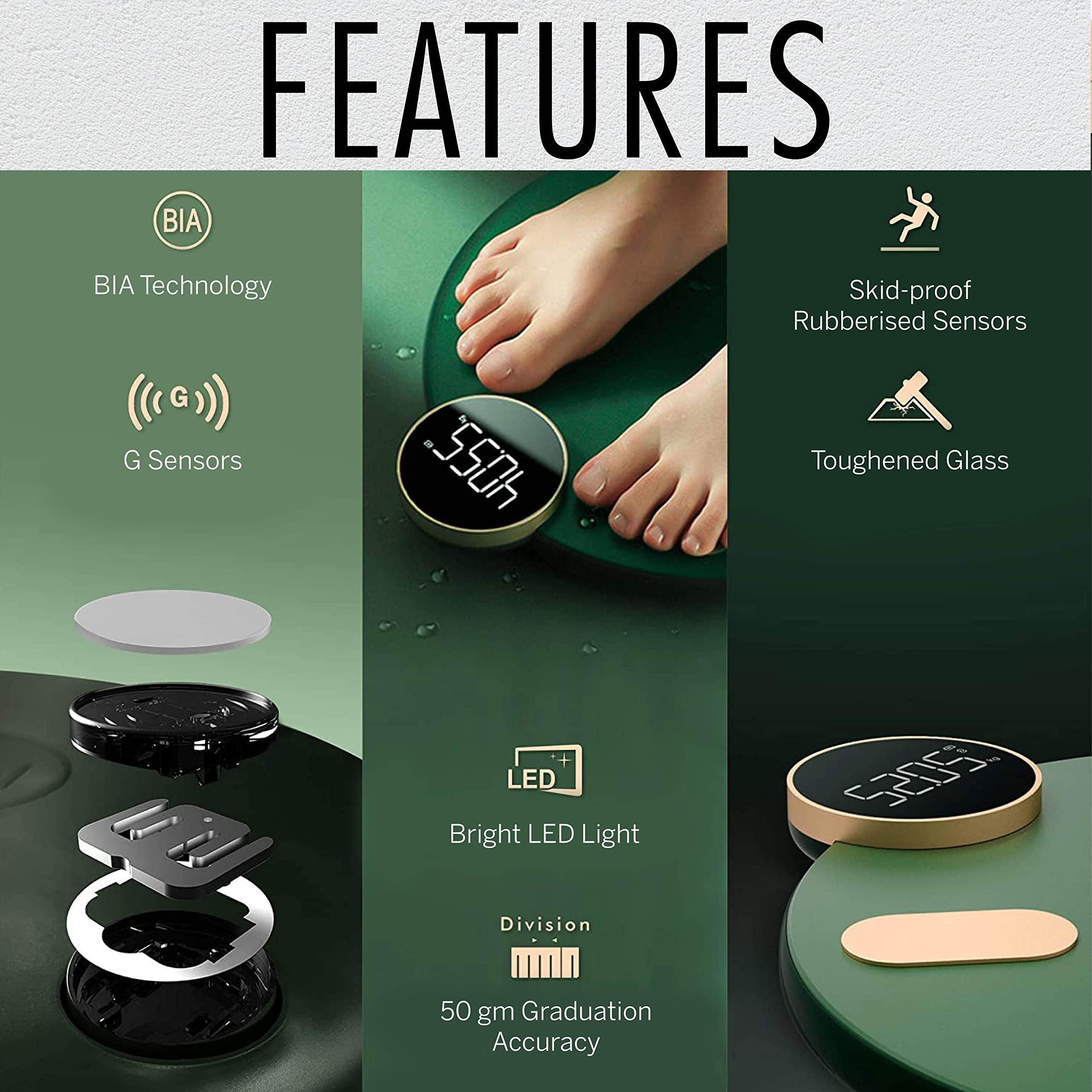 HealthSense HealthSense Bluetooth BMI Weight Machine for Body Weight, Digital Body Fat Analyzer Machine & Smart Body Composition Scale with Mobile App, 13 Body Composition, LED Display, BIA Technology & 1 Year Warranty S1 Luxury