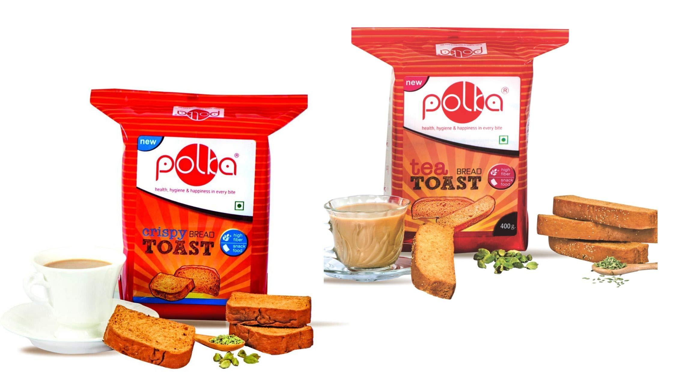POLKA POLKA PACK OF 6 SUJI Rusk, 3 Crispy Toast, 3 Tea Toast,2400 Gm, RUSK FAMILY COMBO PACK