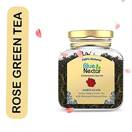 Blue Nectar Blue Nectar Amritanadi Assam Rose Green Tea Leaves with Himalayan Rose (50 g + 15 g FREE| 33 cups). Loose Green Tea Leaves with No Tea Dust. Only Leaf Green Tea