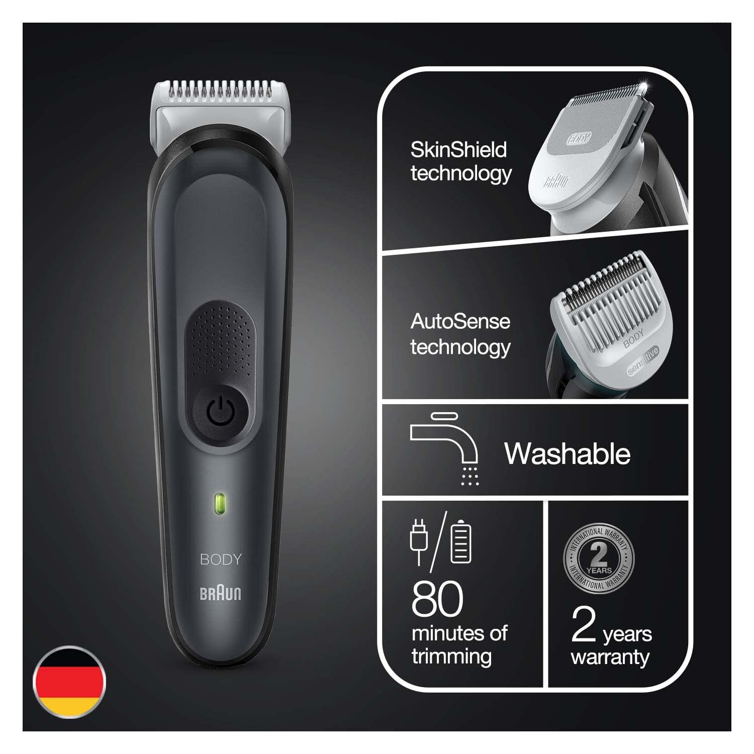 Braun Braun Body Groomer 3 for Men from Gillette, BG3340, Manscaping Tool, SkinShield Technology, Sensitive Comb, Lifetime Sharp Metal Blade, Body Groomer for Men, Gray/Black