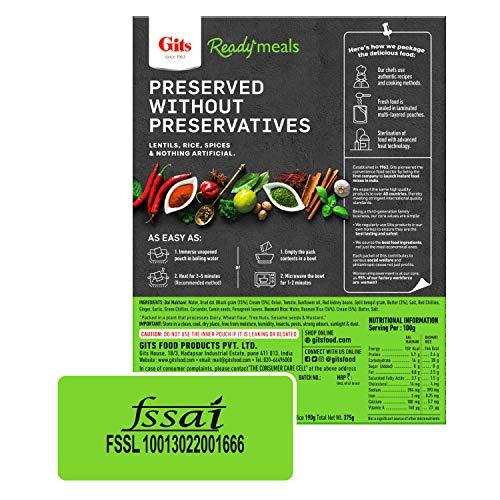 Gits Gits Ready to Eat Basmati Rice + Dal Makhani Combo Indian Meal, Pure Veg Heat and Eat, 1125g (Pack of 3 X 375g Each)