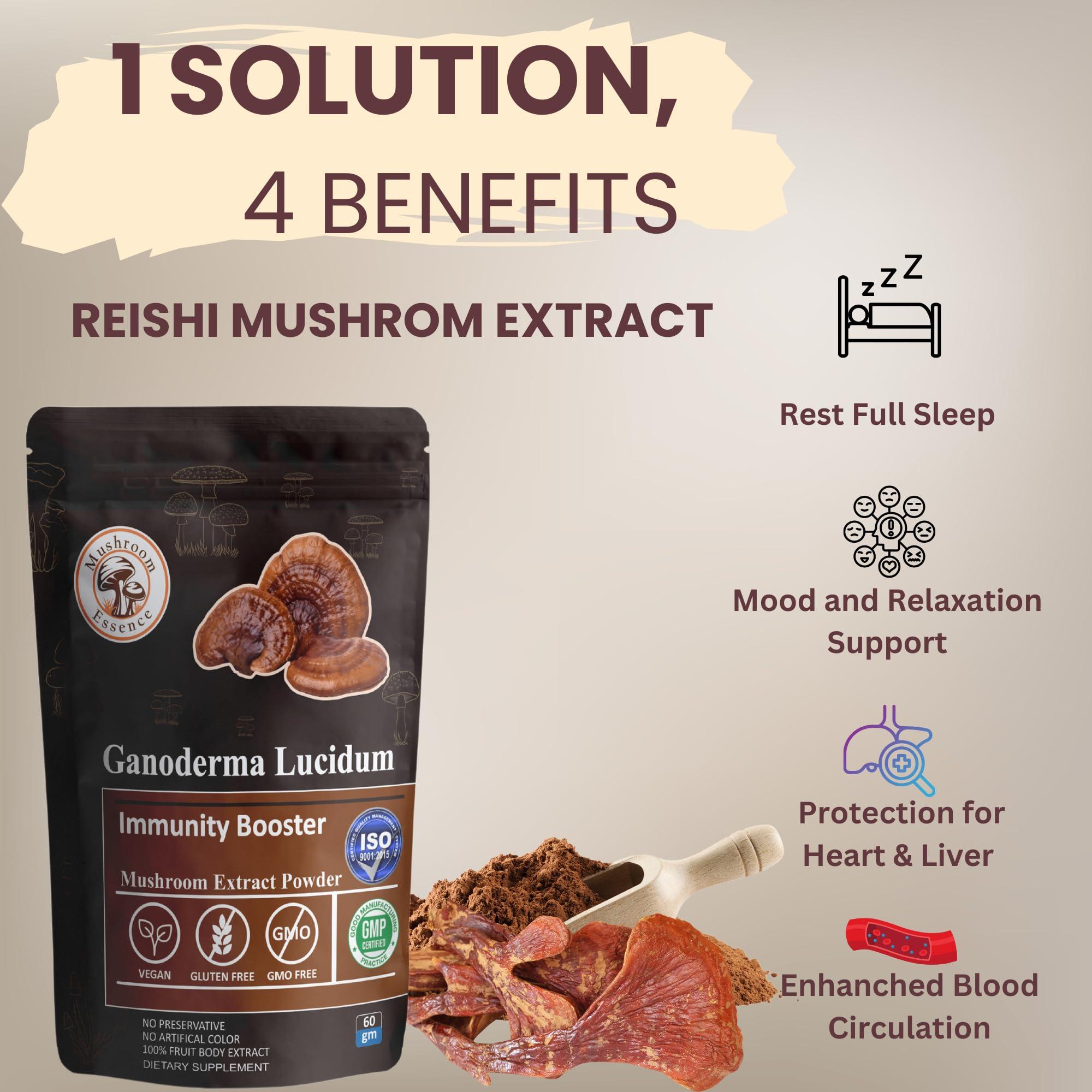 MUSHROOM ESSENCE MUSHROOM ESSENCE Ganoderma Red Reishi Mushroom Powder Extract 60g - Reishi Mushroom Extract for Immune Support and overall wellness