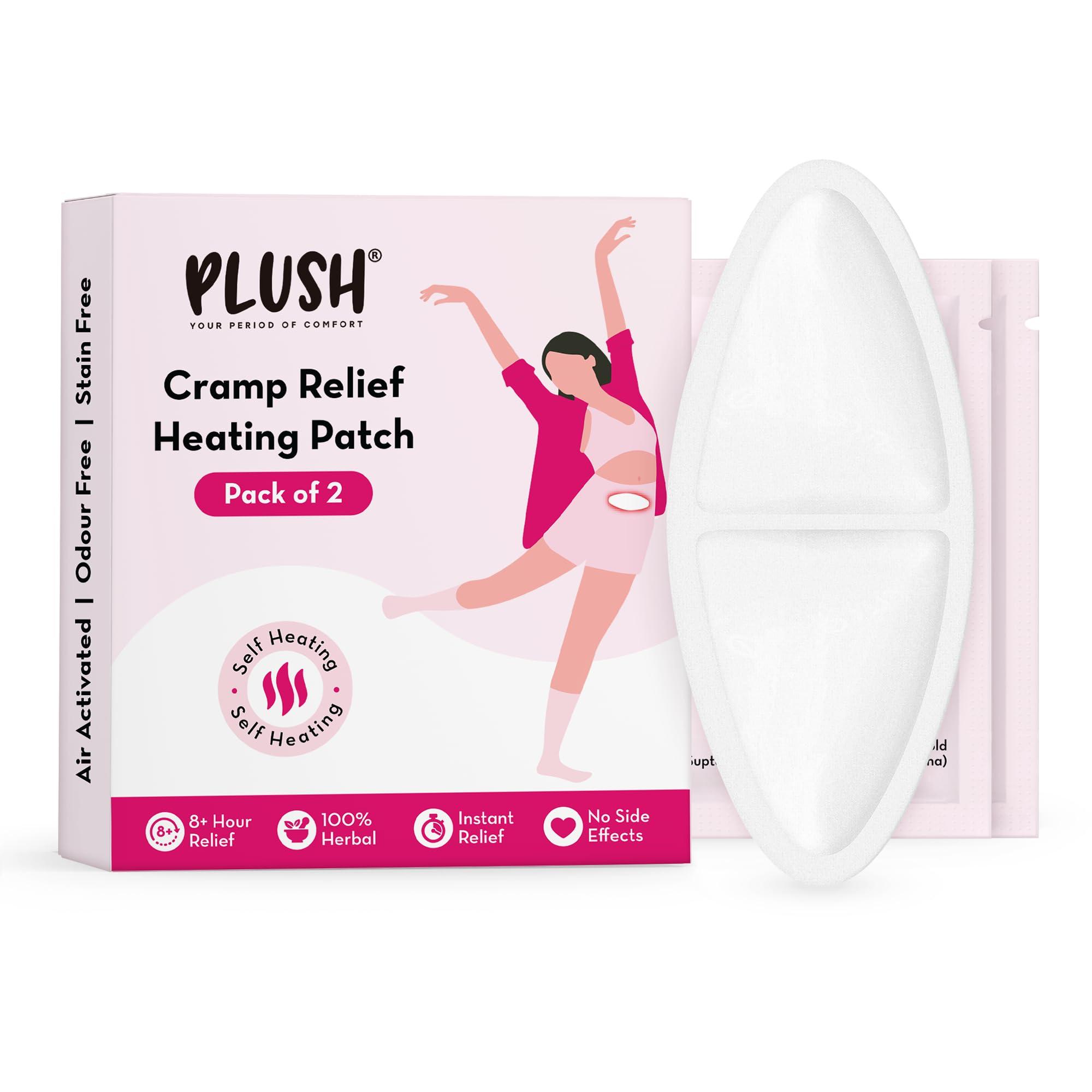 PLUSH Plush 8+ Hour Instant Cramp Relief Heating Patch (Pack of 2) | 100% Herbal & Safe | Air Activated | No Side Effects