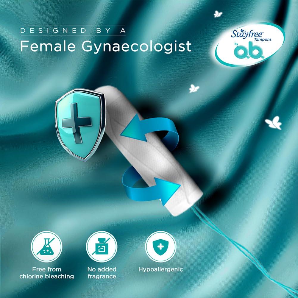 Stayfree Stayfree Tampons by OB| Normal flow|20 piece| Dynamic Fit Technology| Rashfree| No skin irritation| Upto 100% leakage protection| Silk touch technology| Stain free