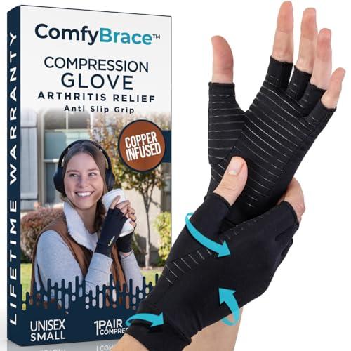 ComfyBrace ComfyBrace Copper Infused Compression Arthritis Gloves for Hand & Finger Relief from pain/swelling caused by Rheumatoid, Black, Small (1 Pair)