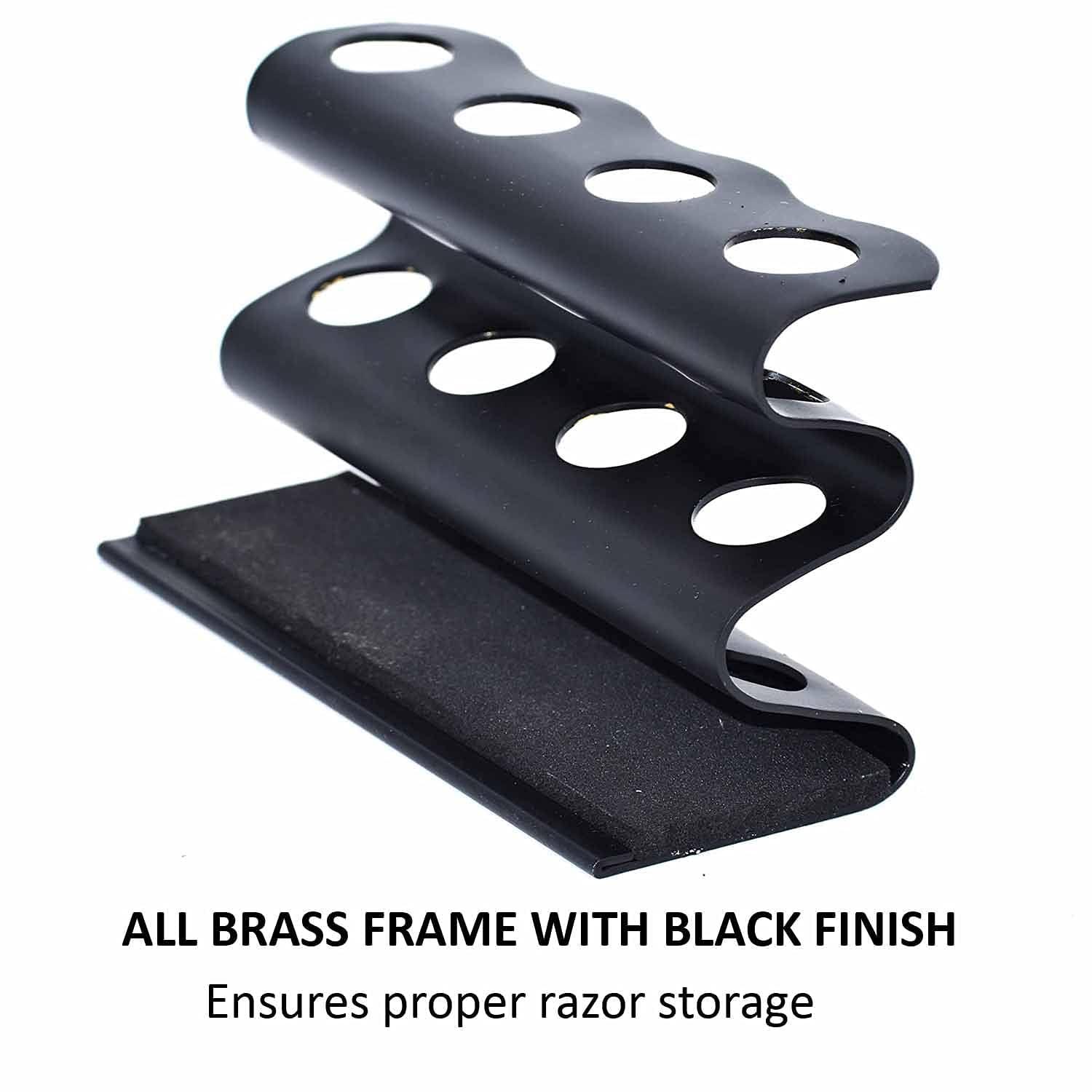 Parker Safety Razor Parker Safety Razor Double Edge Razor Stand – Solid Brass with Black Finish –Holds 4 Razors – Parker Stand with Padded Base – Excellent Storage for Long Handled Double Edge Safety Razors