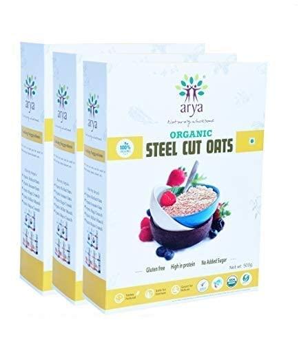 Arya Farm Arya Farm Certified Organic Steel Cut Oats Without Chemicals Preservatives 500g ( Pack of 3 )