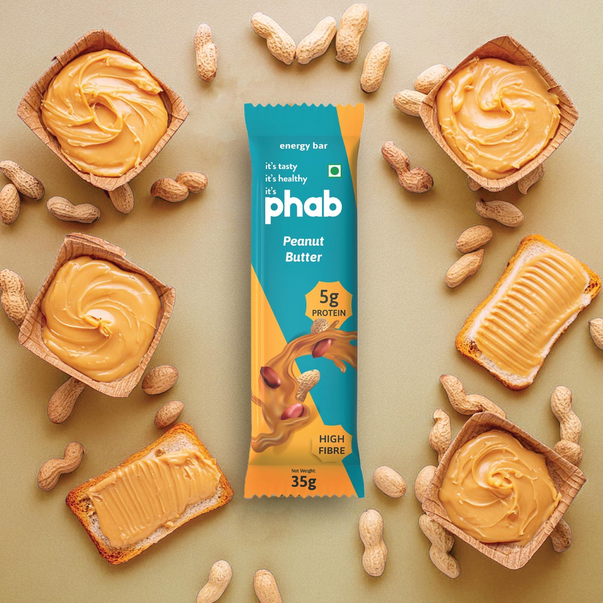 Phab Phab Peanut Butter 5g Protein Bar| Energy & nutrition | High Fibre & Gut-friendly | Sweetened with Honey,Trans Fat Free & No Preservatives | Loaded With 21% Nuts | Healthy & Tasty(Pack of 6 x 35g)