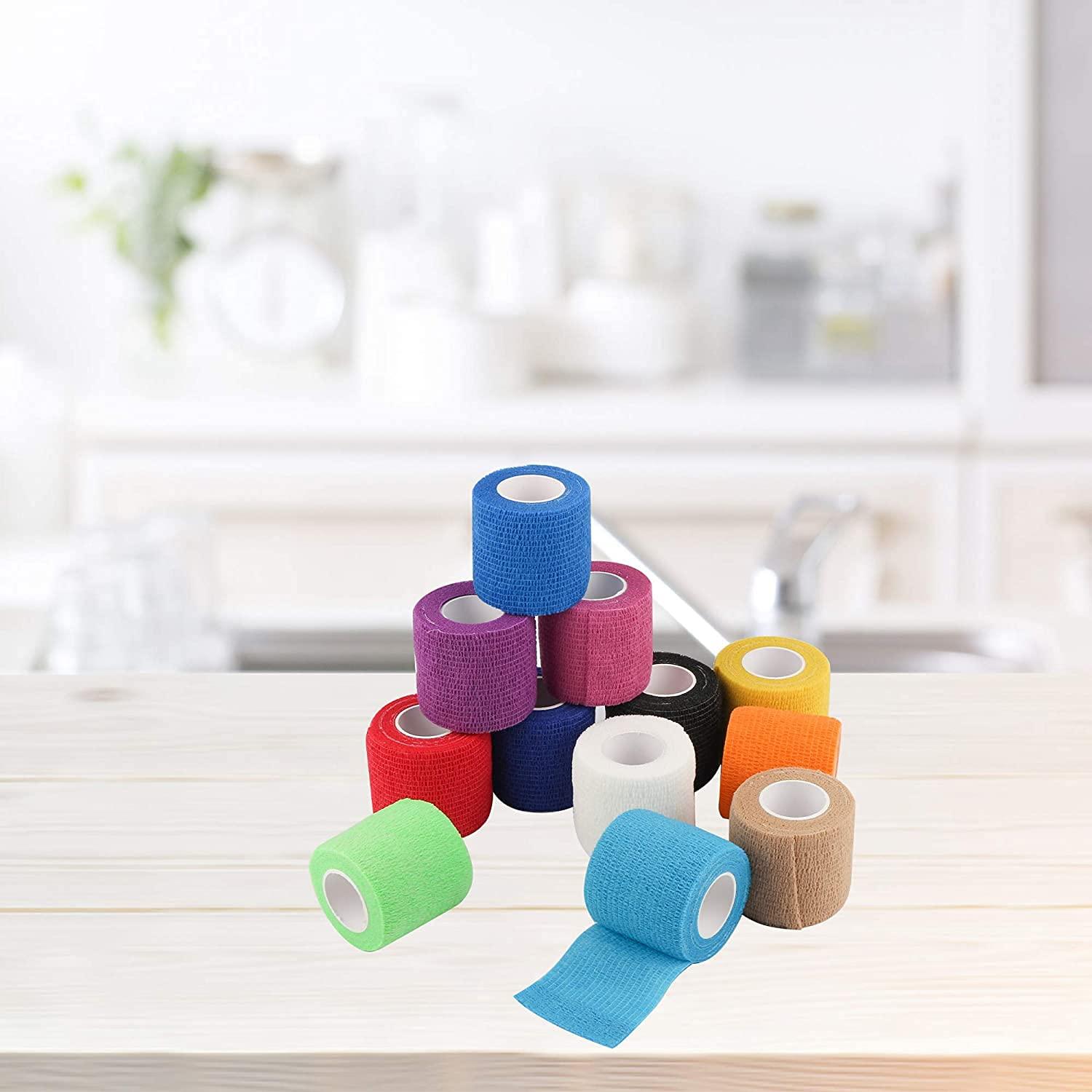 Mooerca Self Adherent Cohesive Wrap Bandages 2 Inches X 5 Yards, 12 Count, First Aid Tape, Elastic Self Adhesive Tape, Athletic, Sports wrap Tape, Bandage Wrap for Sports, Wrist, Ankle (Rainbow Color)