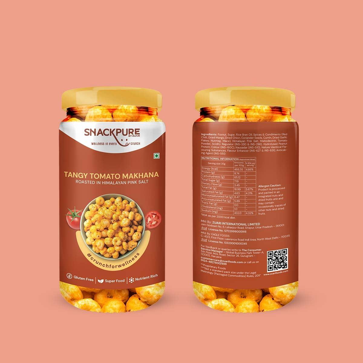 SNACKPURE BY ZUARI wellness in every crunch Snackpure Peri Peri, Barbeque & Tangy Tomato Makhana Combo Pack | Healthy Puffed Snack | Gluten-Free and Trans-Fat-Free Superfood | Nutrient-Rich Foxnut | 225g