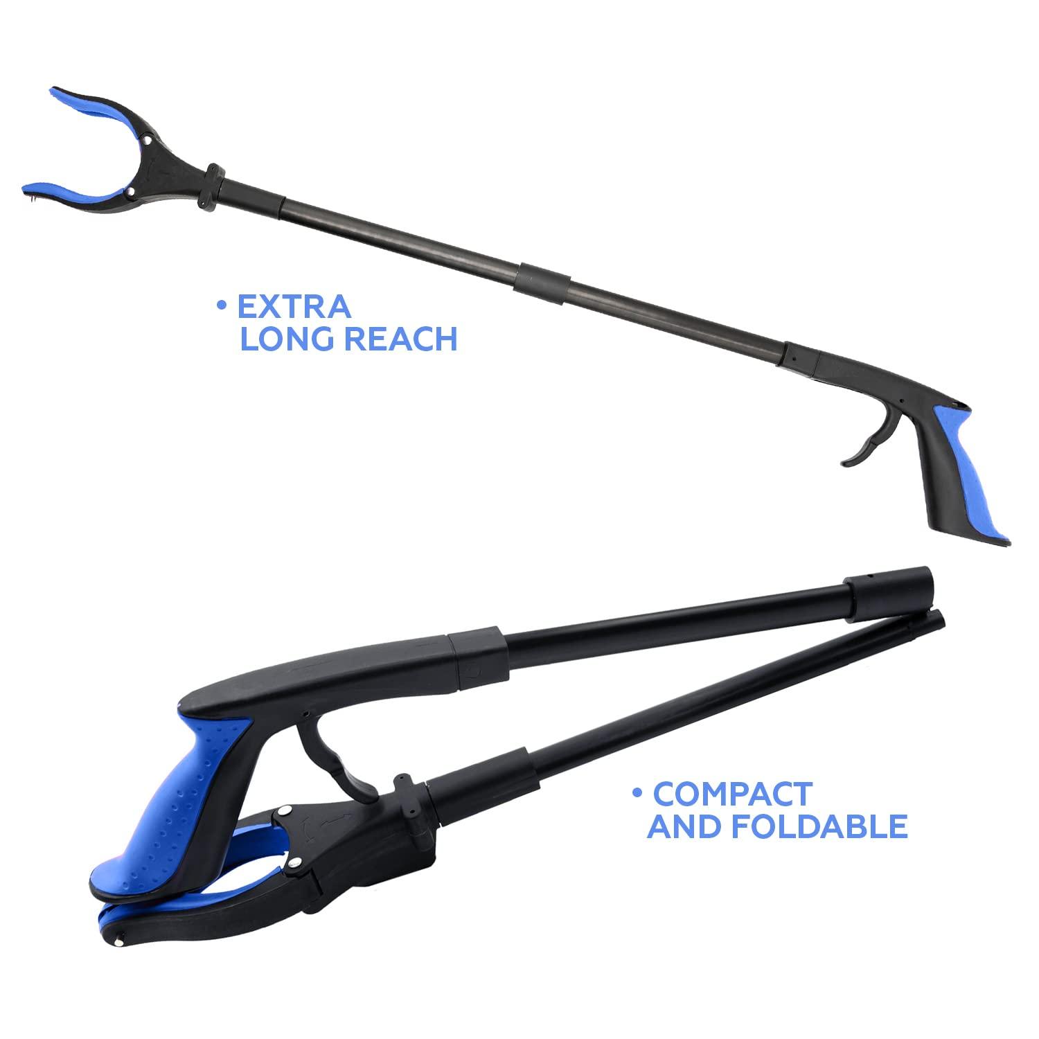 Luxet Luxet Grabber Reacher Tool-Long 32 Inch(Blue)Aluminum Foldable Pick Up Stick-Strong Grip Shelves Led Light Magnetic Tip,Lightweight Trash Picker Claw Reacher Grabber Tool For Elderly