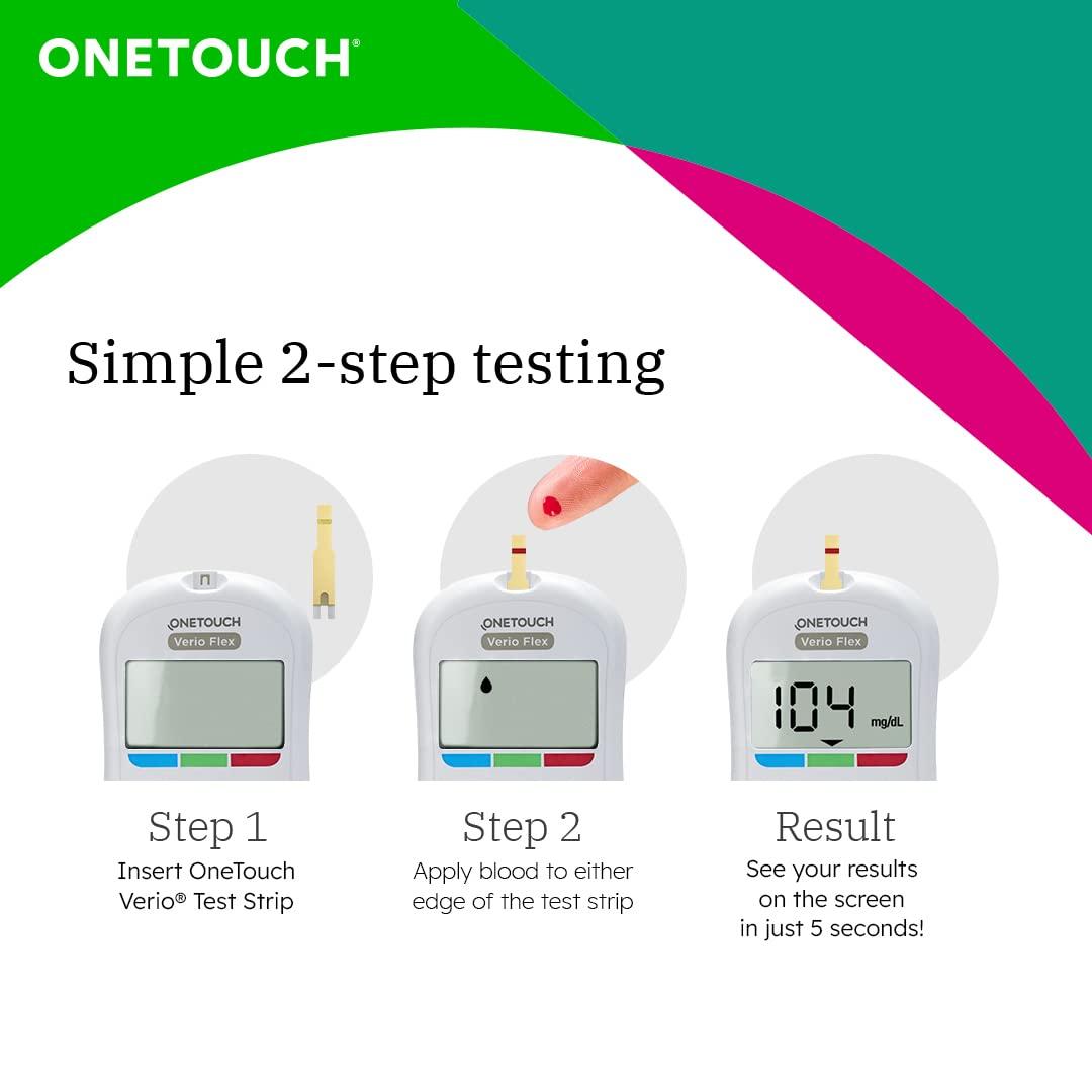 OneTouch OneTouch Verio Flex glucometer machine | Sync your results with OneTouch Reveal mobile app| Simple & accurate testing of blood sugar levels at home | Global Iconic Brand | FREE 10 Test Strips + 10 Sterile Lancets + 1 Lancing device
