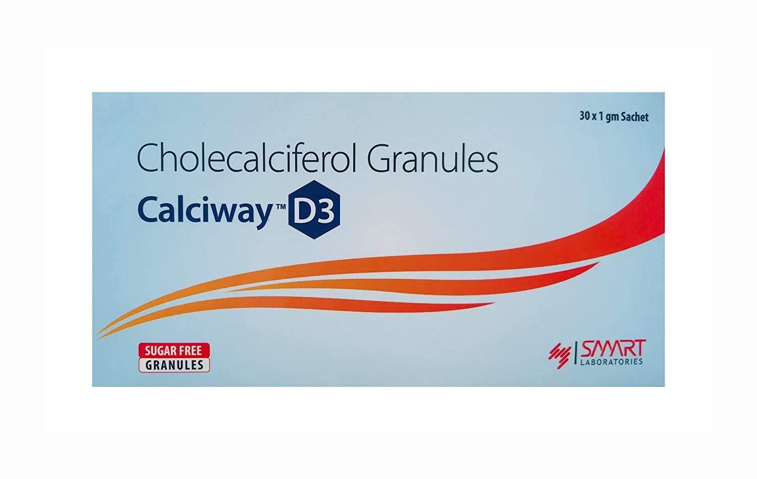 calciway D3 Calciway D3 sachet for Re-Establishes Vitamin-D3 (Cholecalciferol 60000 I.U) Levels Pack of 10 (Sugar Free)