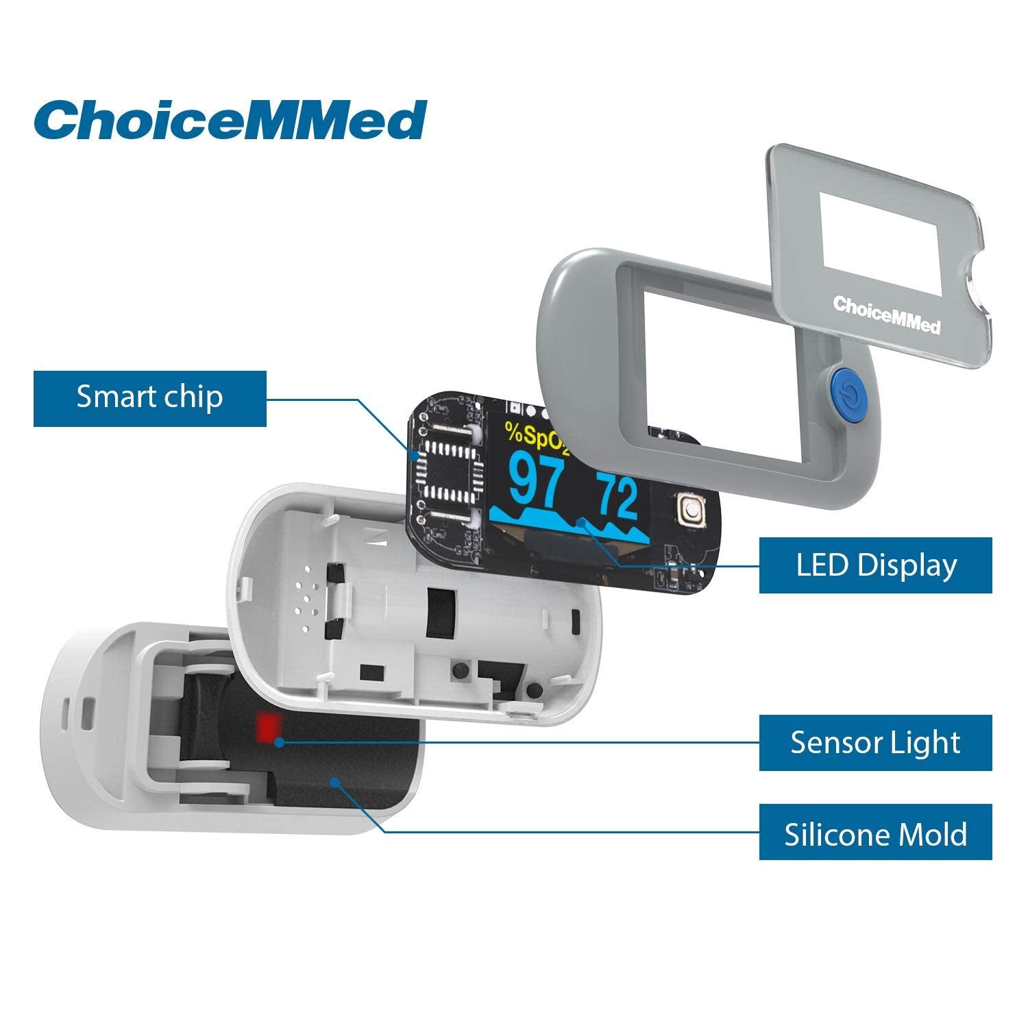 CHOICEMMED ChoiceMMed FingerTip Pulse Oximeter (MD300CN330) | Pulse Rate | Oxygen Saturation | High Accuracy | Pulse blood Oxygen | SPO2 & PR Measurement | CE | FDA Approved- Pack of 1 (Grey)