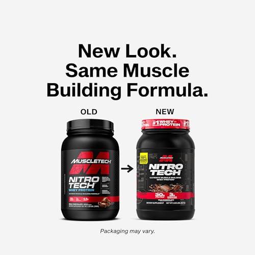 MuscleTech MuscleTech Nitro-Tech Whey Protein, 907g (2lbs), Milk Chocolate, 30g Protein, 3g creatine monohydrate, 6.7g BCAA, ultimate muscle building formula, increase strength & performance