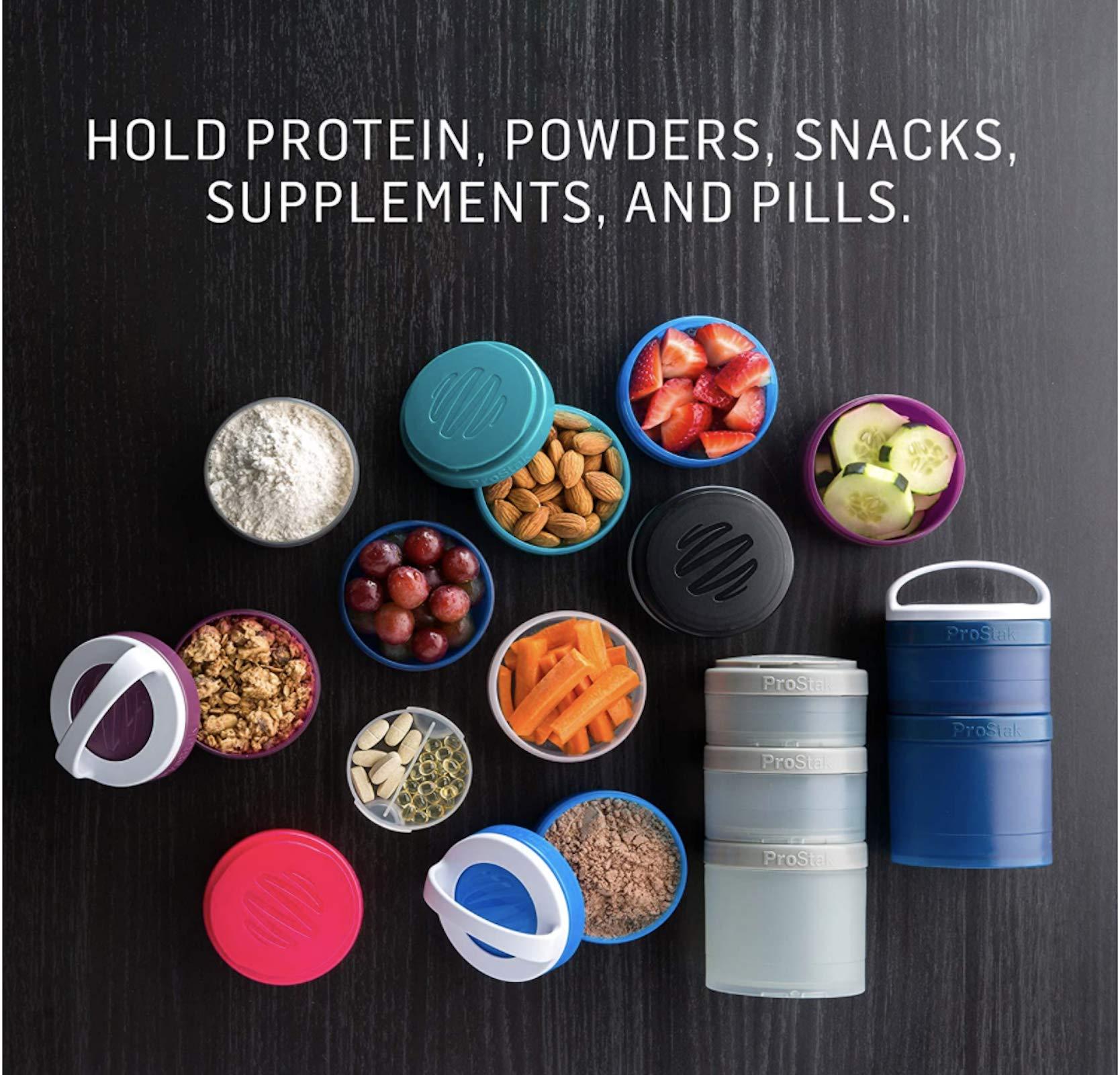 Blender Bottle BlenderBottle ProStak Twist n Lock Storage Jars Expansion 3-Pak with Removable Handle, 100cc+150cc+250cc, Black