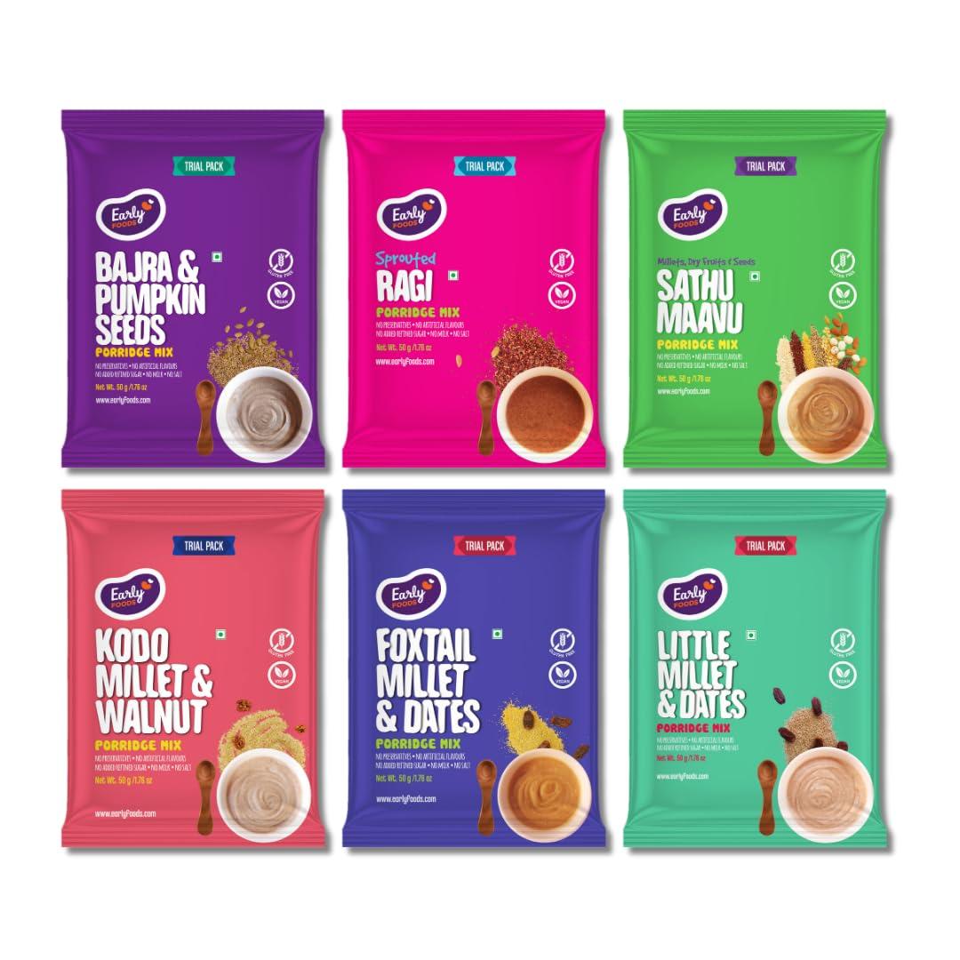 Early Foods Early Foods : 6 Trial Pack Combo - Porridge Mixes - Stage 3, 6 X 50gms| Millet Porridge|Sprouted ragi powder|Cereals For Kids